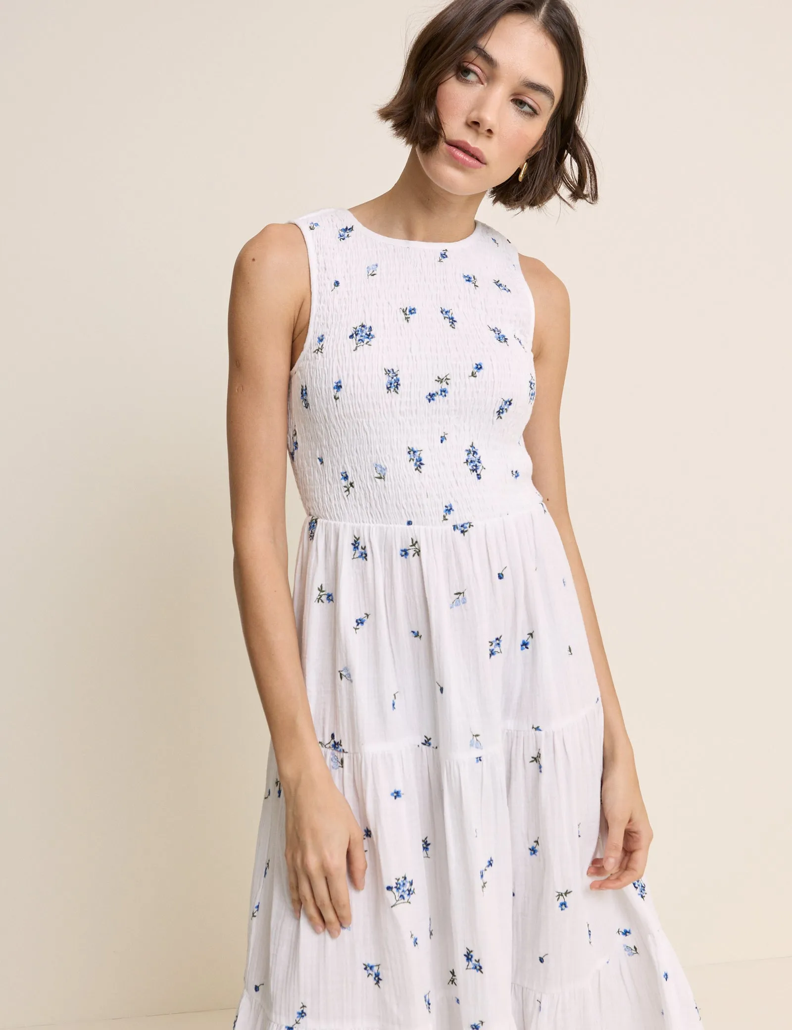 White Floral Embriodered Charlie Midi Dress sold by Nobody's Child product image thumbnail 5