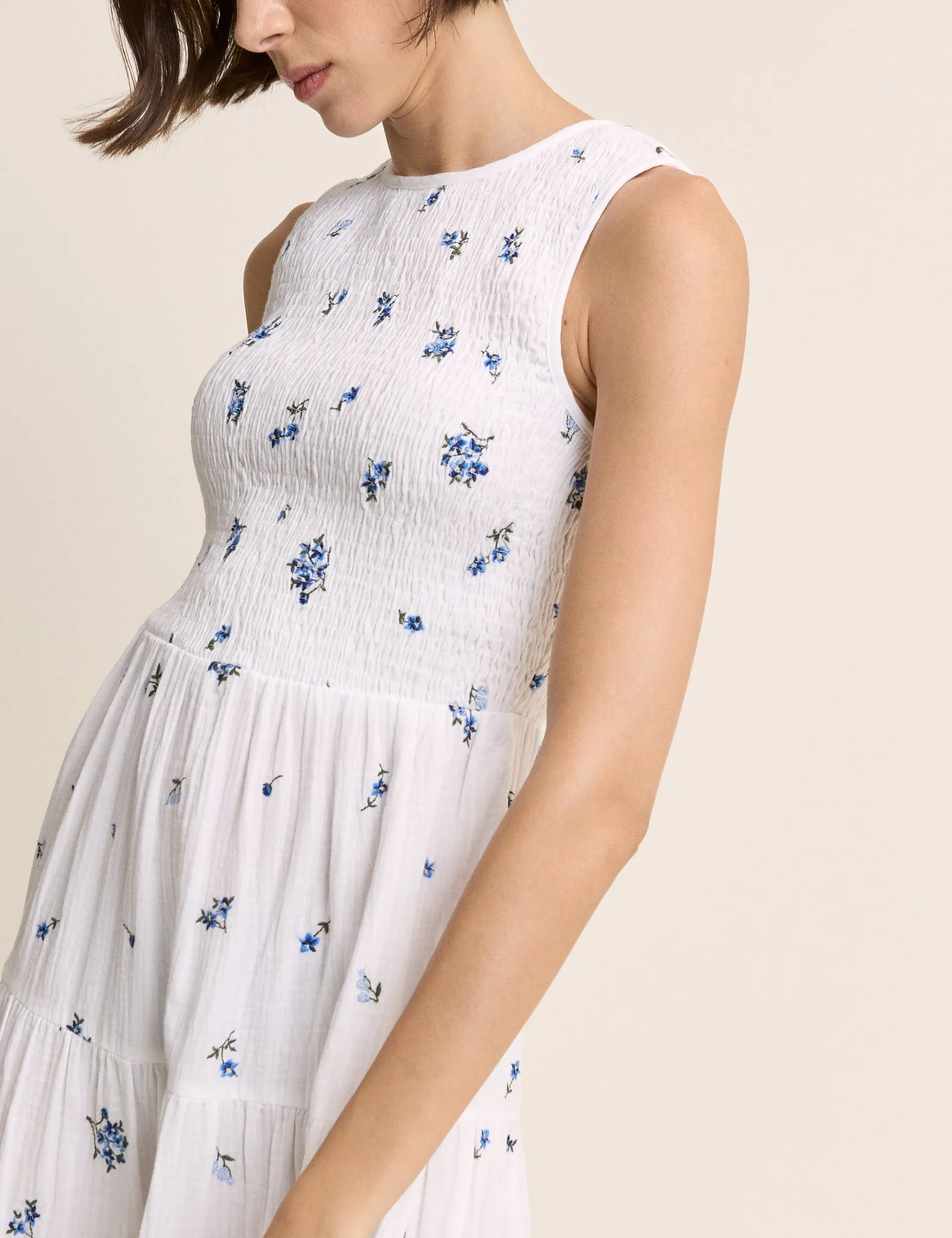 White Floral Embriodered Charlie Midi Dress sold by Nobody's Child product image thumbnail 2