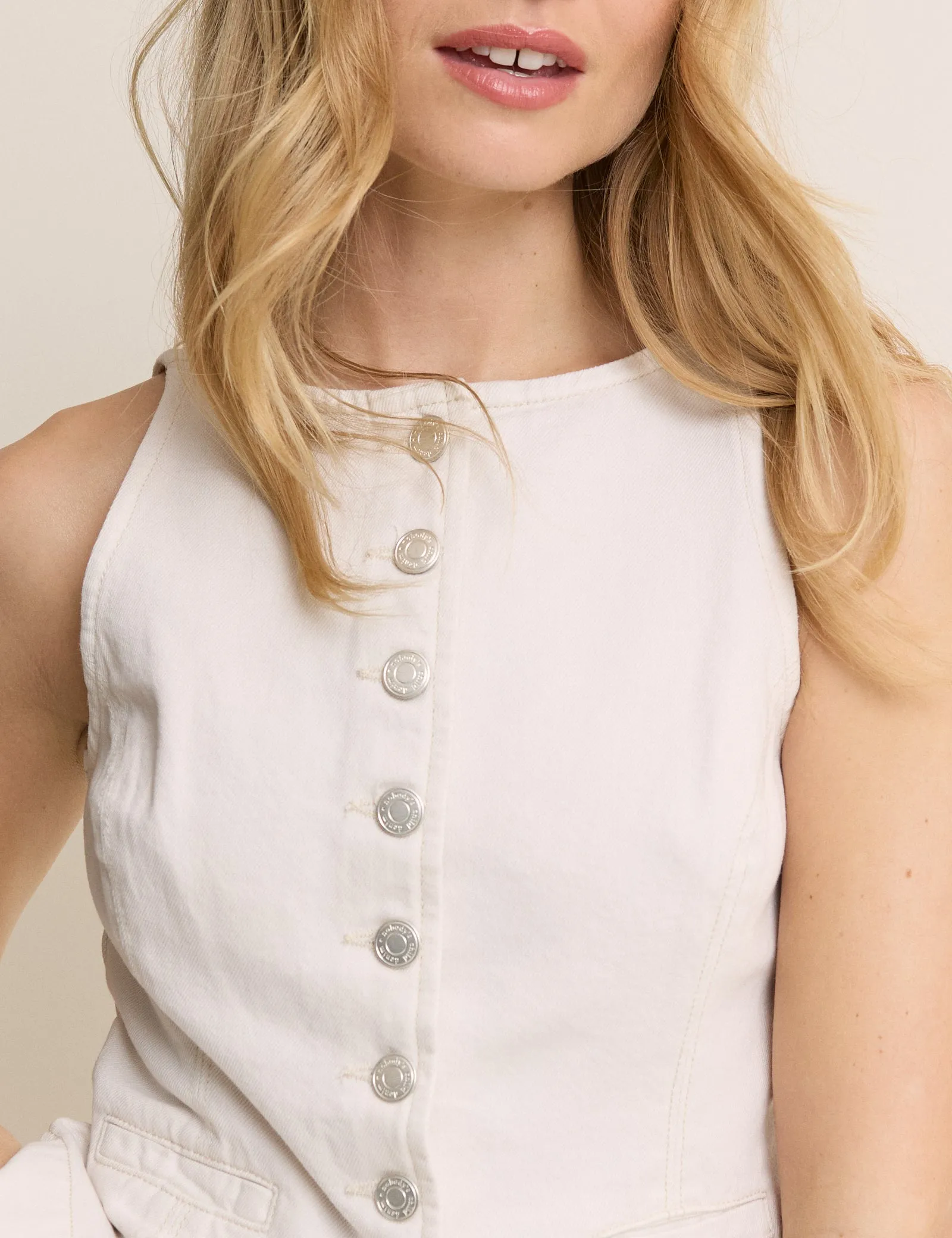White Denim Boat Neck Emerald Waistcoat sold by Nobody's Child product image thumbnail 4