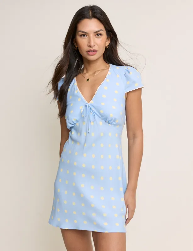 Blue Polka Dot Lace Trim Rosa Mini Dress made by Nobody's Child