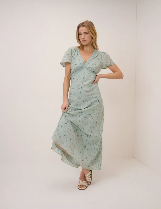 Mint Green Floral Bellinda Midi Dress made by Nobody's Child