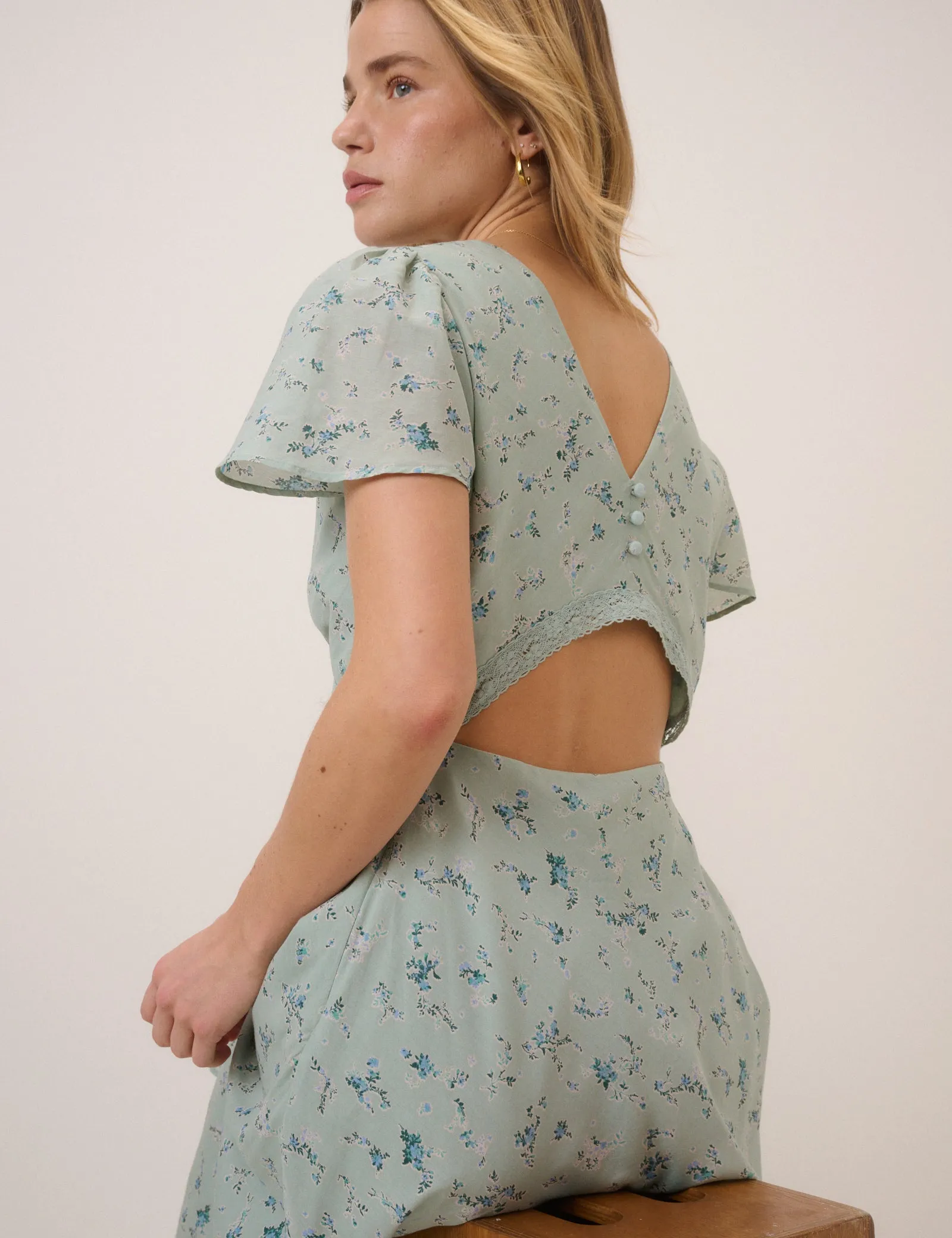 Mint Green Floral Bellinda Midi Dress sold by Nobody's Child product image thumbnail 4