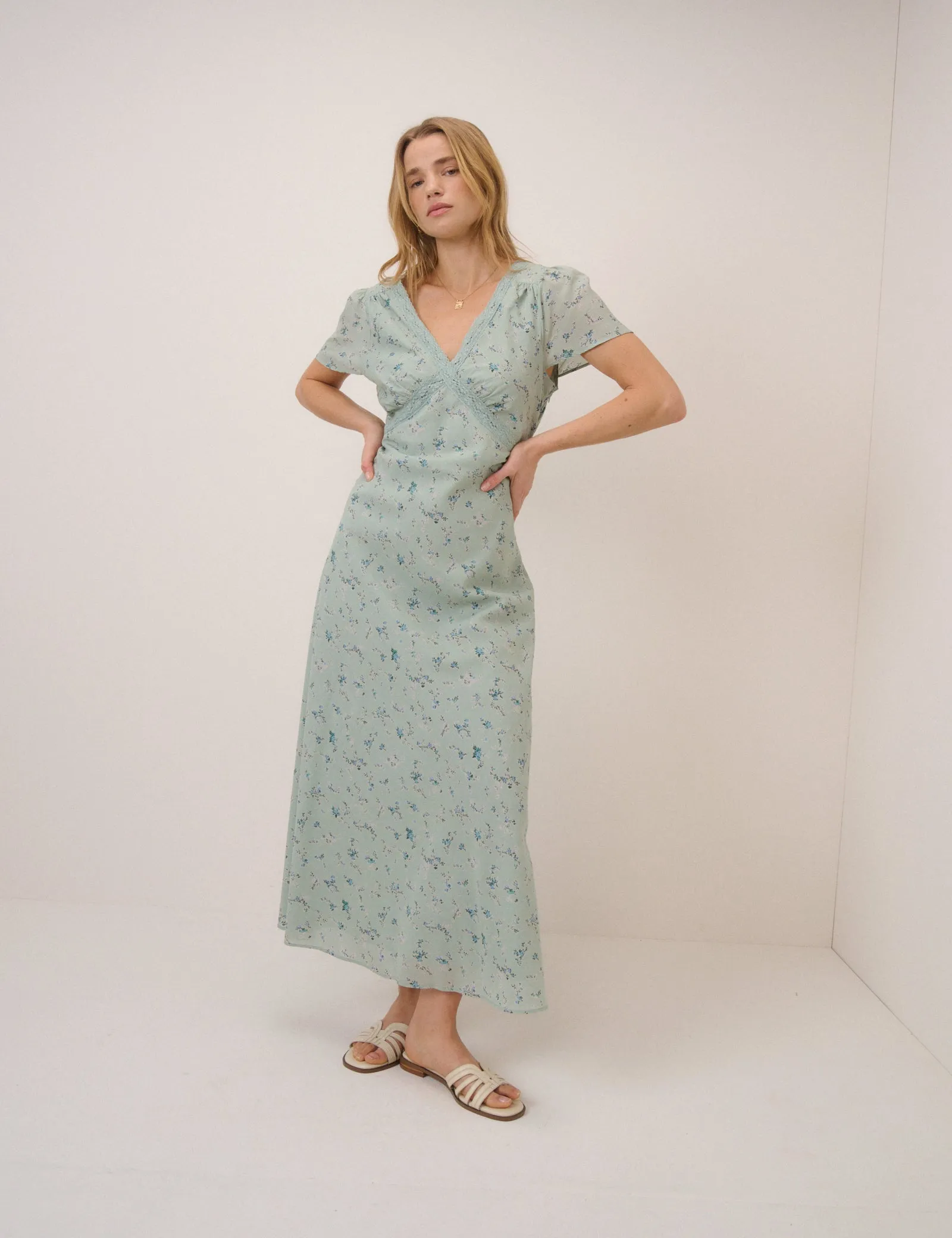 Mint Green Floral Bellinda Midi Dress sold by Nobody's Child product image thumbnail 3