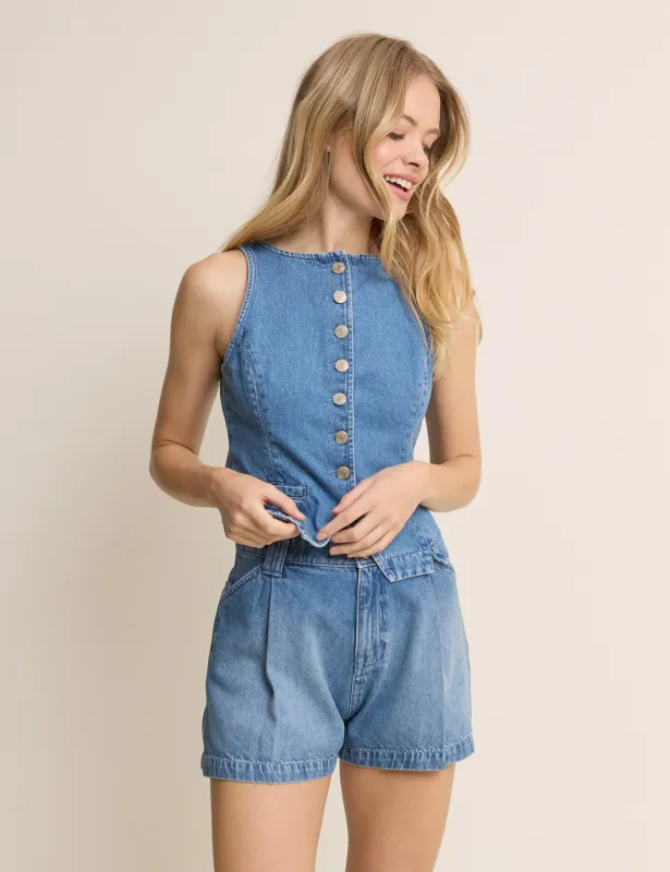 Blue Mid Rise Denim Shorts made by Nobody's Child