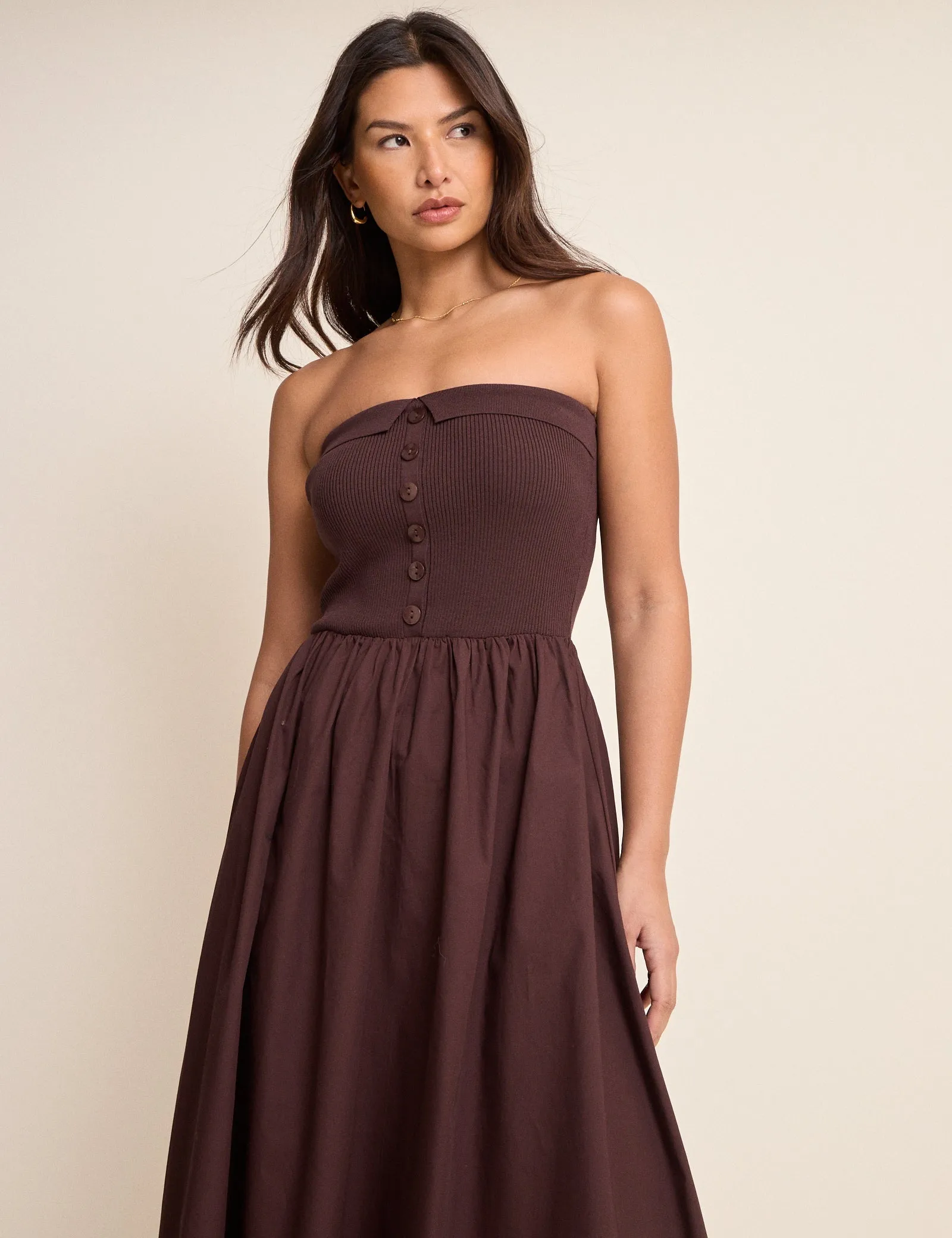 Brown Bandeau Button Front Midi Dress sold by Nobody's Child product image thumbnail 3