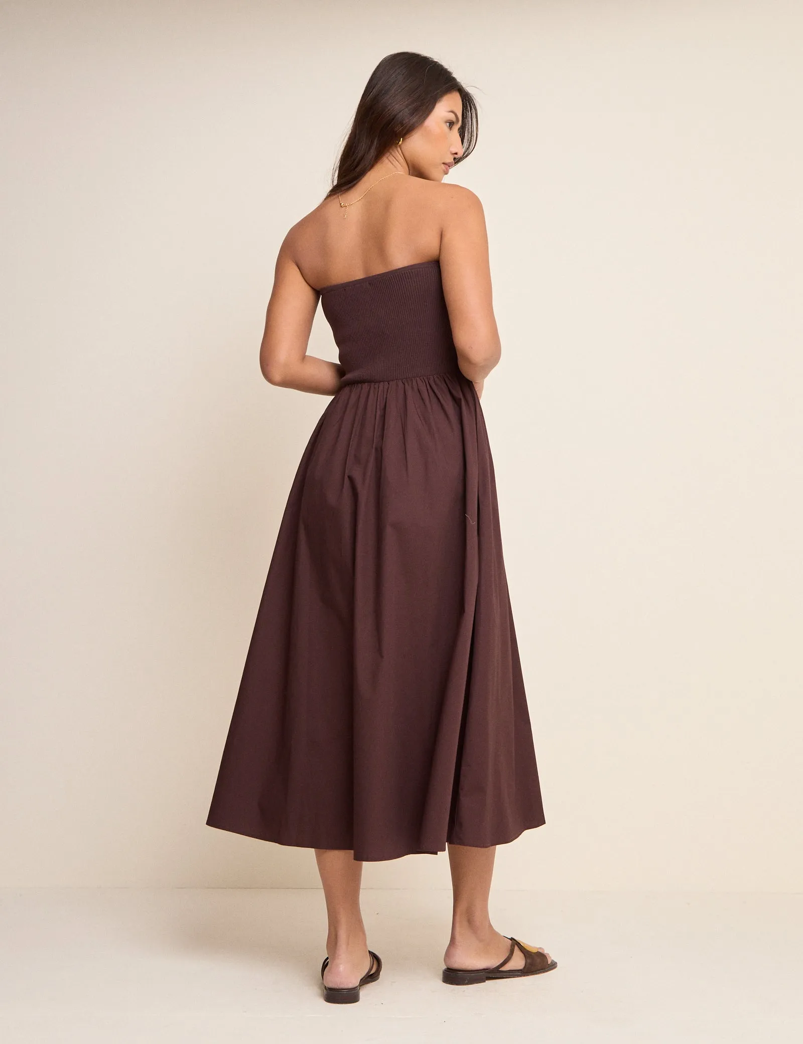 Brown Bandeau Button Front Midi Dress sold by Nobody's Child product image thumbnail 4