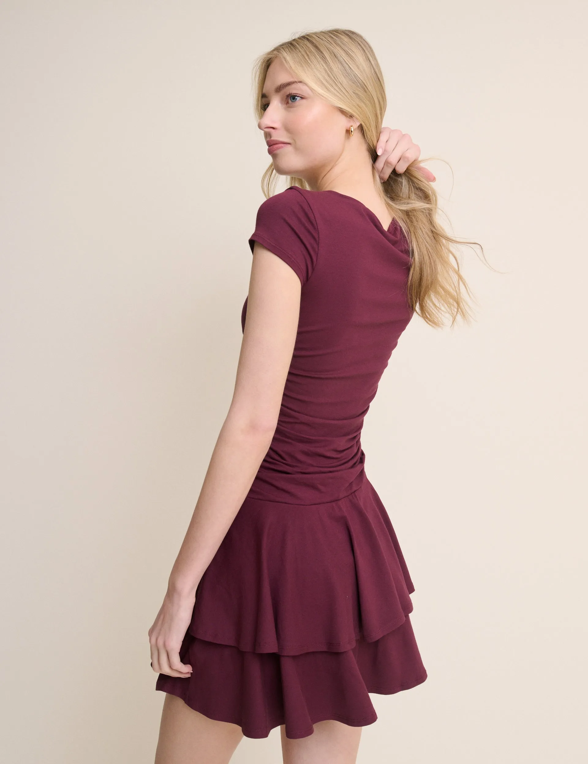 Burgundy Drop Waist Jersey Yuki Mini Dress sold by Nobody's Child product image thumbnail 5