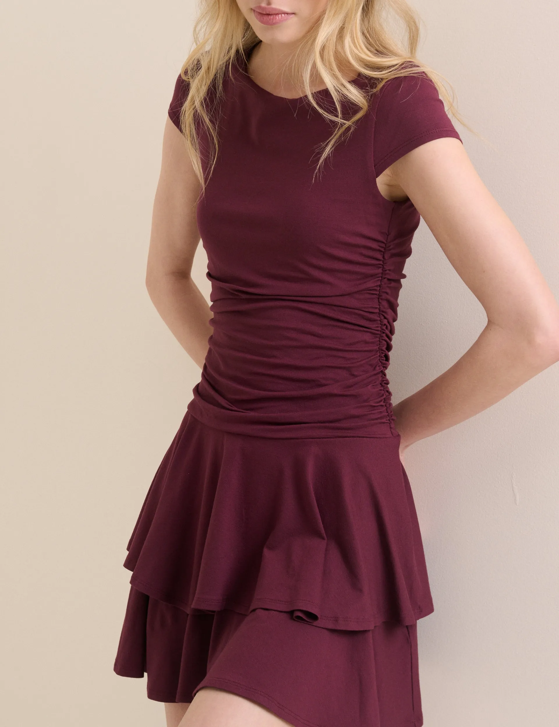Burgundy Drop Waist Jersey Yuki Mini Dress sold by Nobody's Child product image thumbnail 4