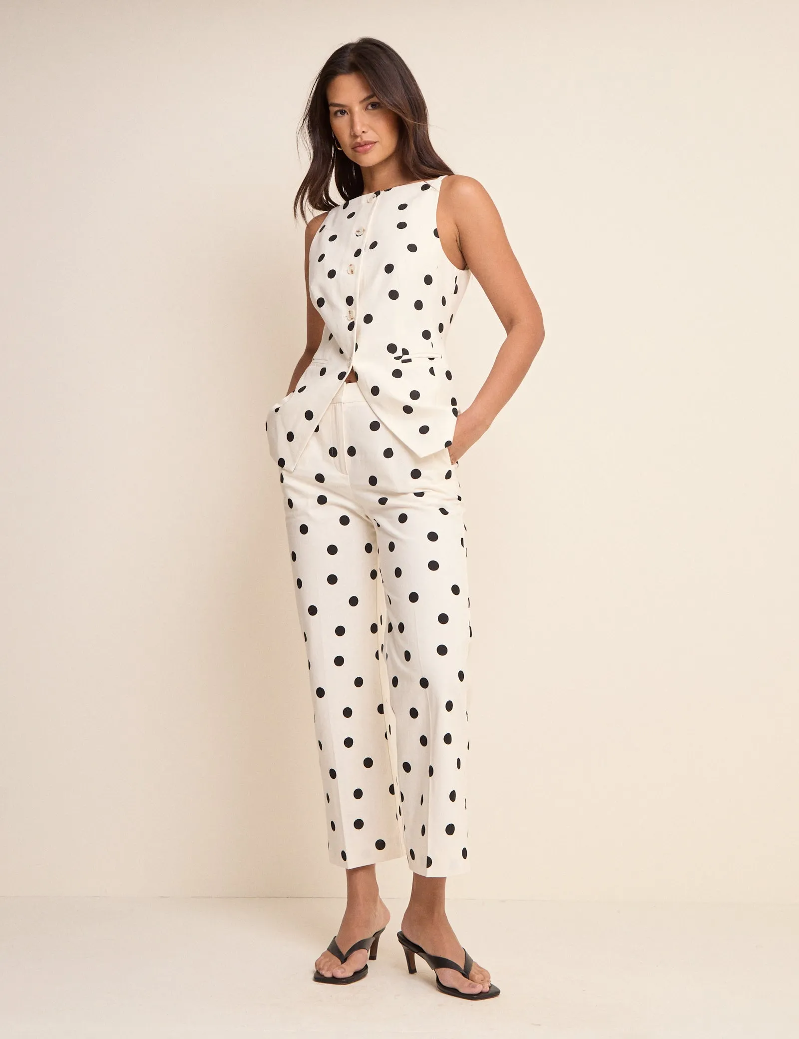 White Polka Dot Cigarette Trousers sold by Nobody's Child