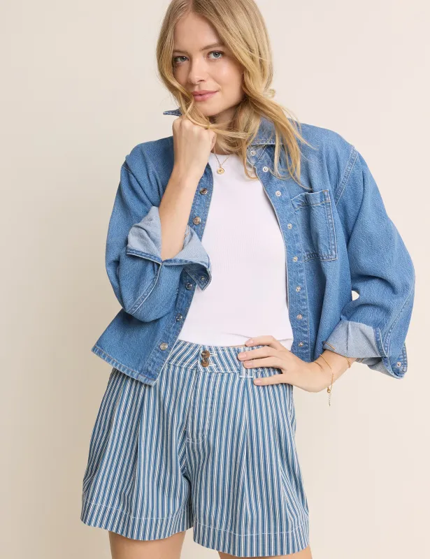 Blue Striped Albie Twill Short made by Nobody's Child