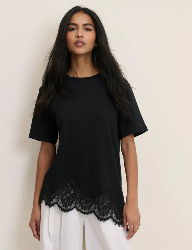 Black Asymmetric Lace Hem Top made by Nobody's Child