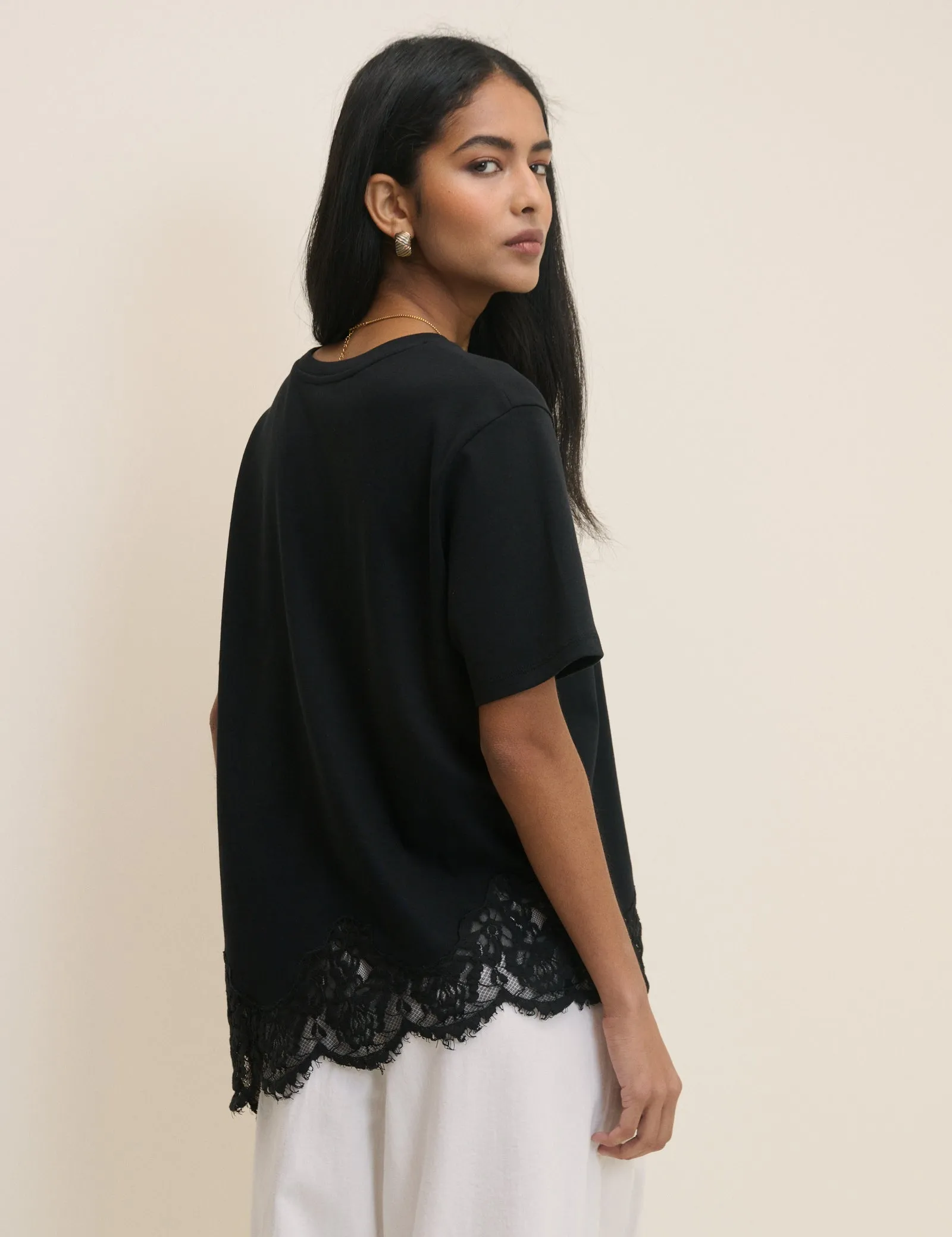 Black Asymmetric Lace Hem Top sold by Nobody's Child product image thumbnail 3