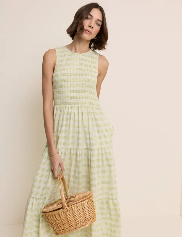 Green Checked Shirred Sleeveless Charlie Midi Dress made by Nobody's Child