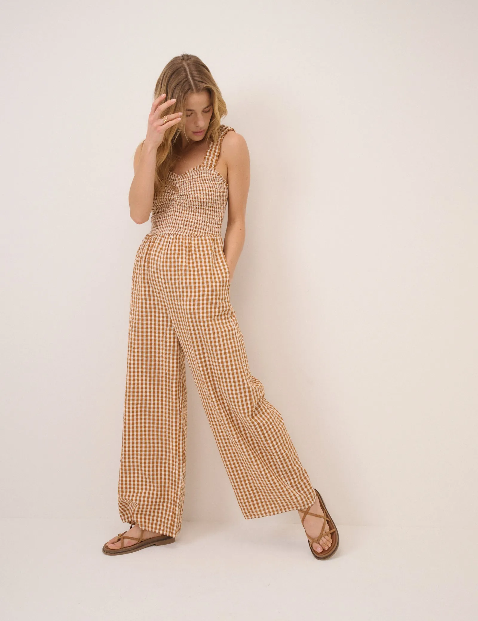 Orange Gingham Shirred Helena Jumpsuit sold by Nobody's Child product image thumbnail 5