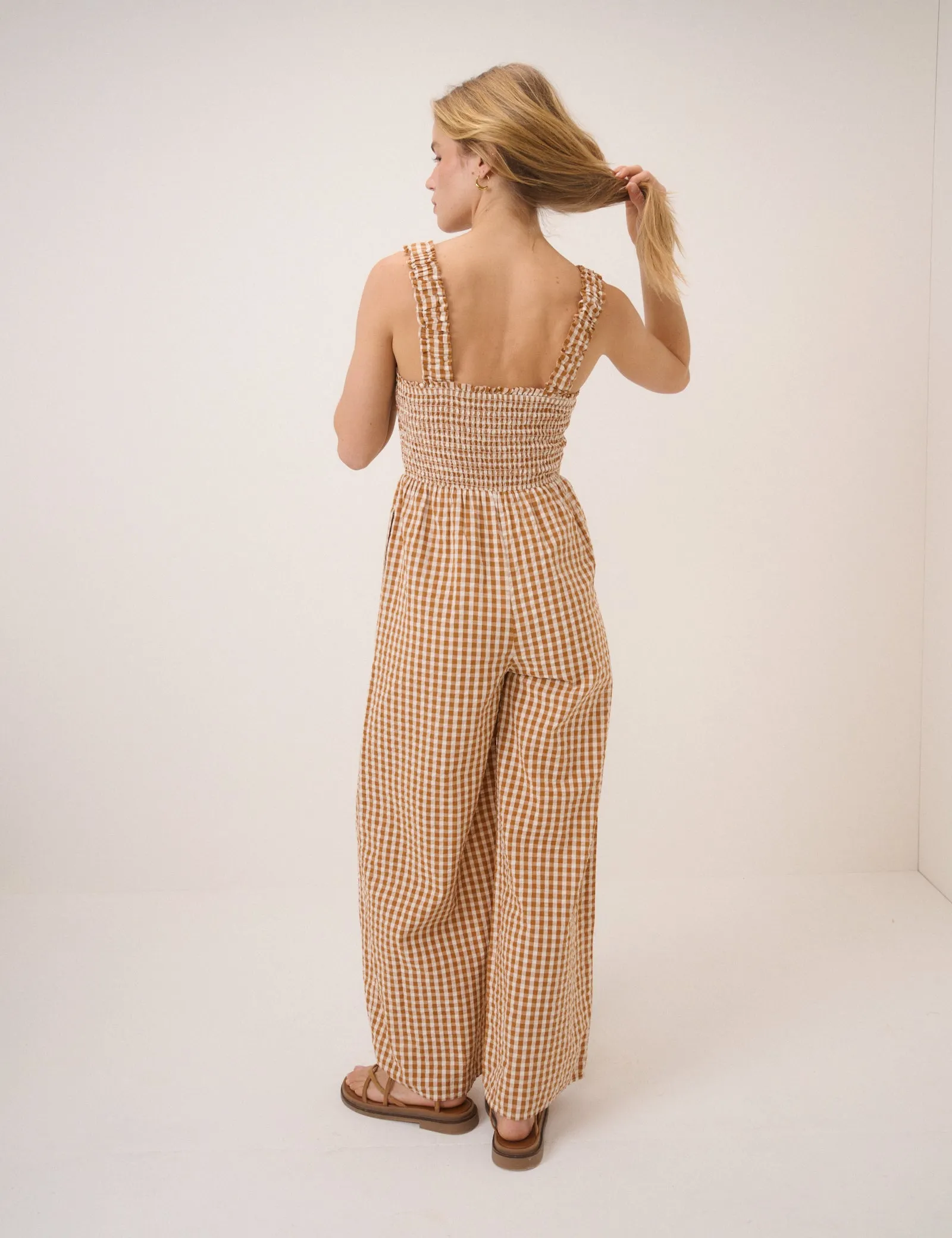 Orange Gingham Shirred Helena Jumpsuit sold by Nobody's Child product image thumbnail 4