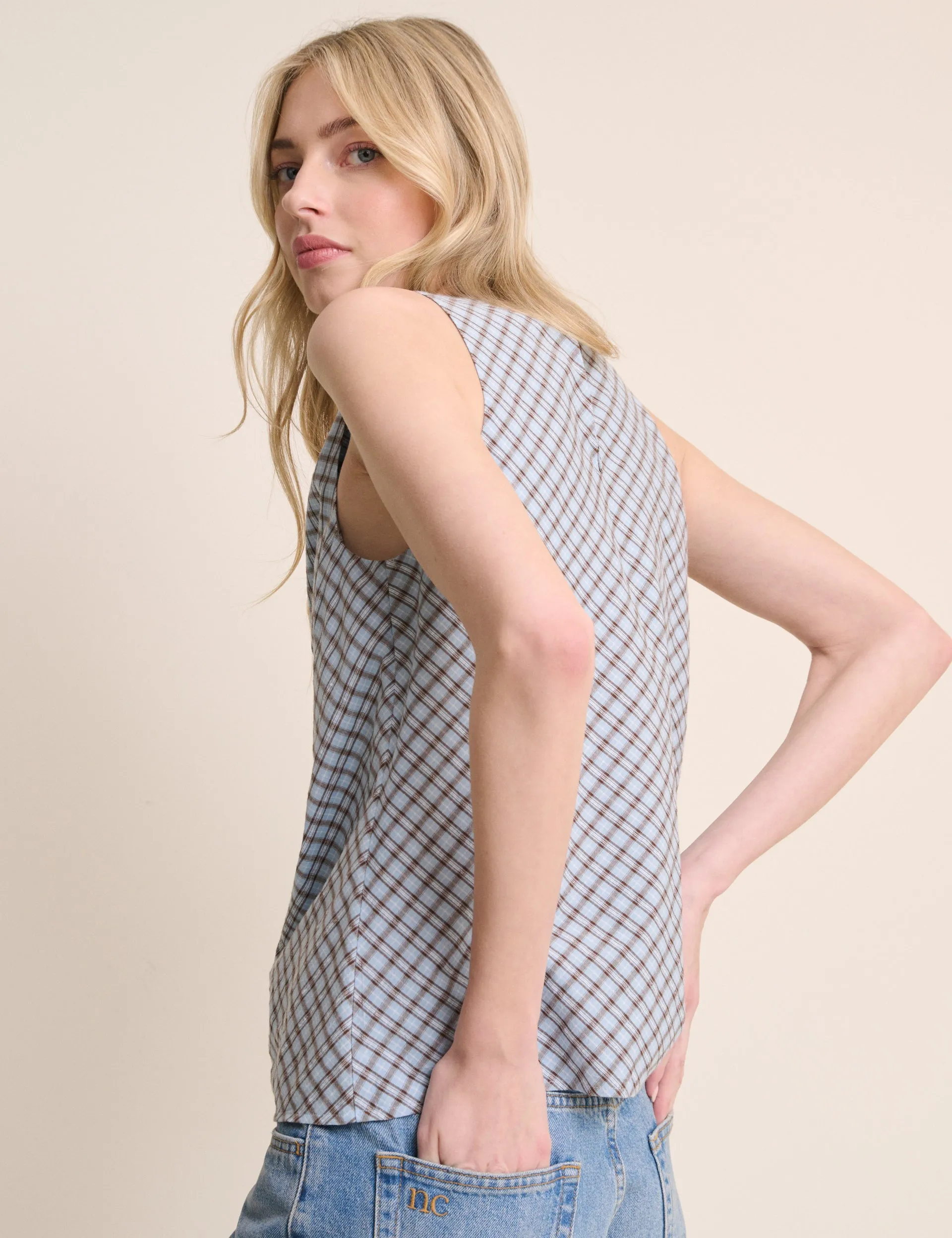 Blue Check Cowl Neck Sleeveless Top sold by Nobody's Child product image thumbnail 5
