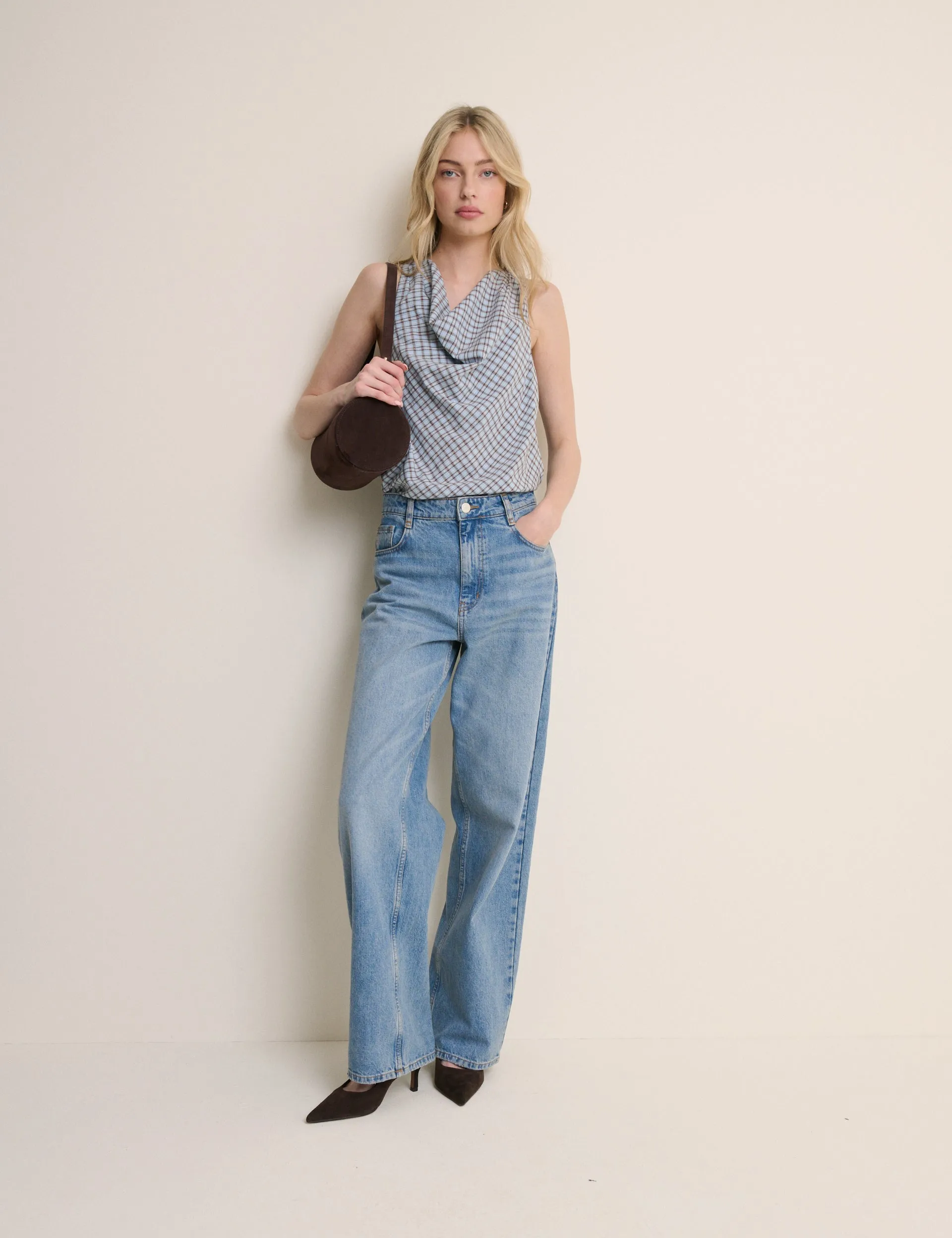 Blue Check Cowl Neck Sleeveless Top sold by Nobody's Child product image thumbnail 4