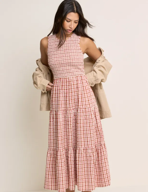 Pink and Red Gingham Shirred Charlie Midi Dress made by Nobody's Child