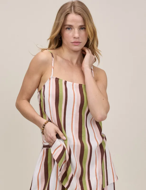Multi-Coloured Striped Longline Linen-Blend Cami Top made by Nobody's Child