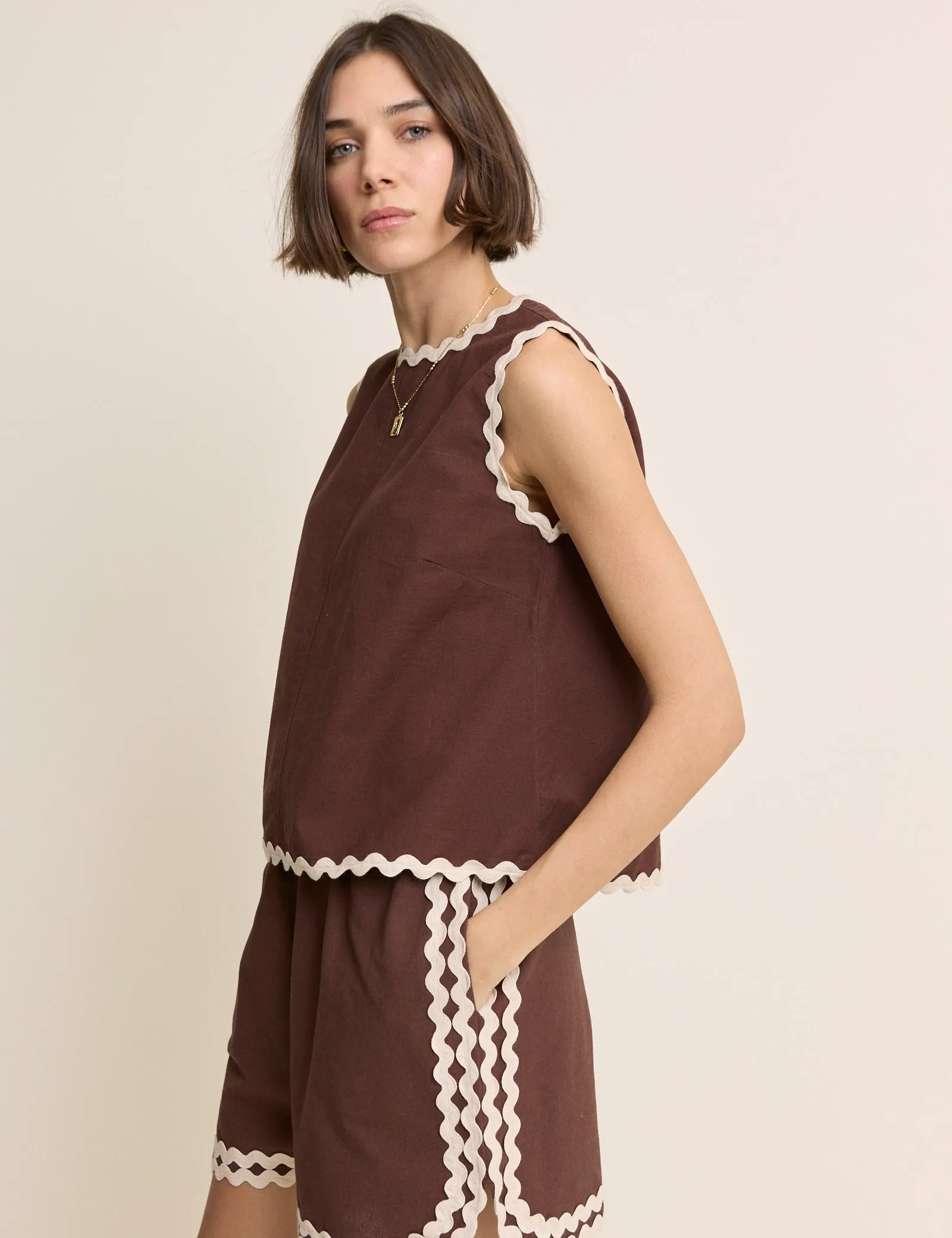 Brown Sleeveless Ric Rac Trim Top sold by Nobody's Child product image thumbnail 3