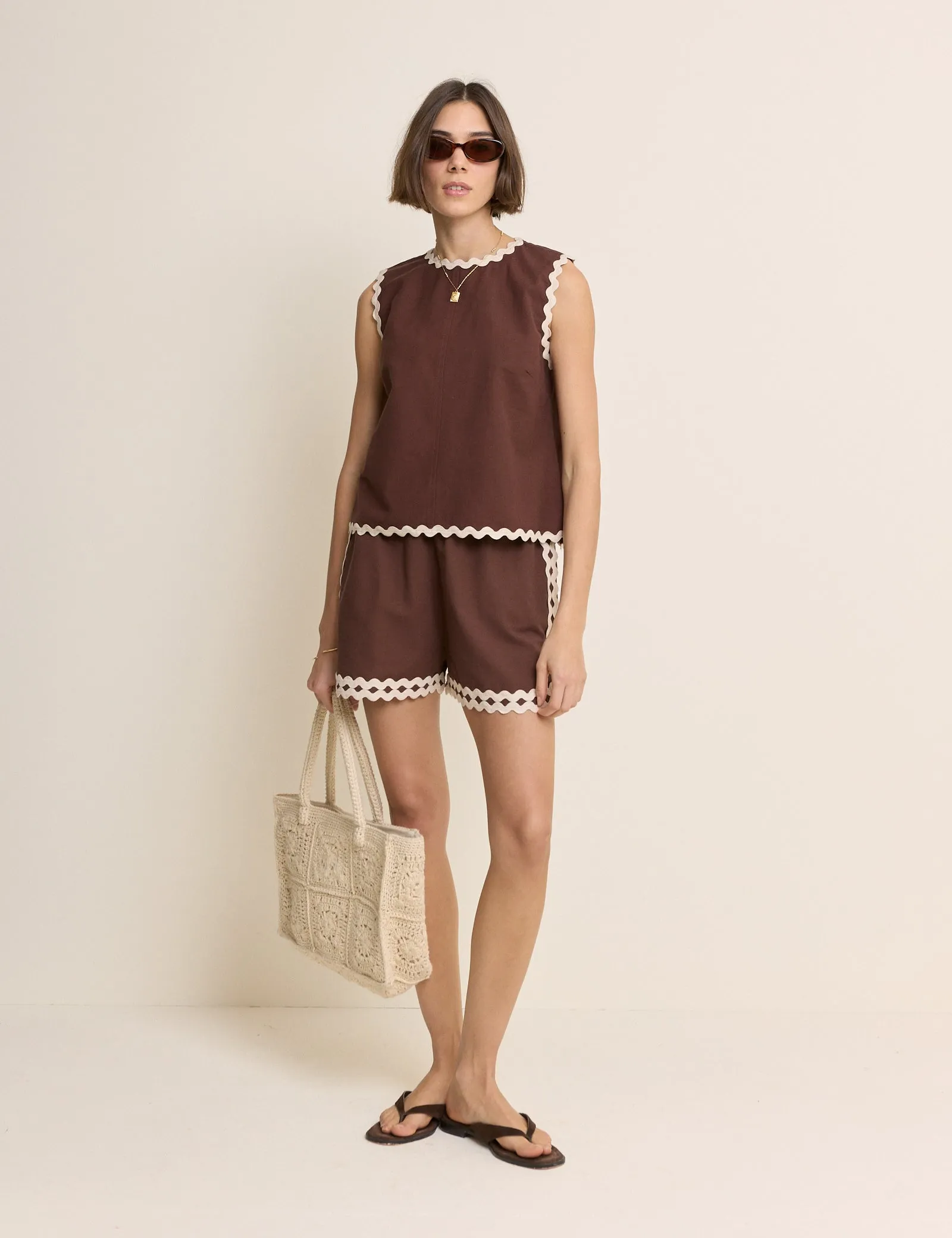 Brown Sleeveless Ric Rac Trim Top sold by Nobody's Child