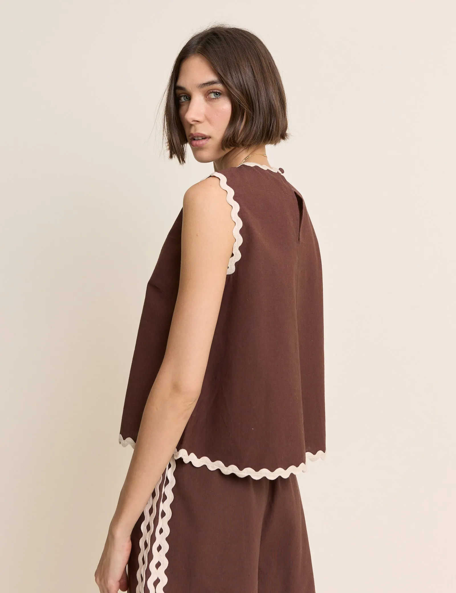Brown Sleeveless Ric Rac Trim Top sold by Nobody's Child product image thumbnail 5