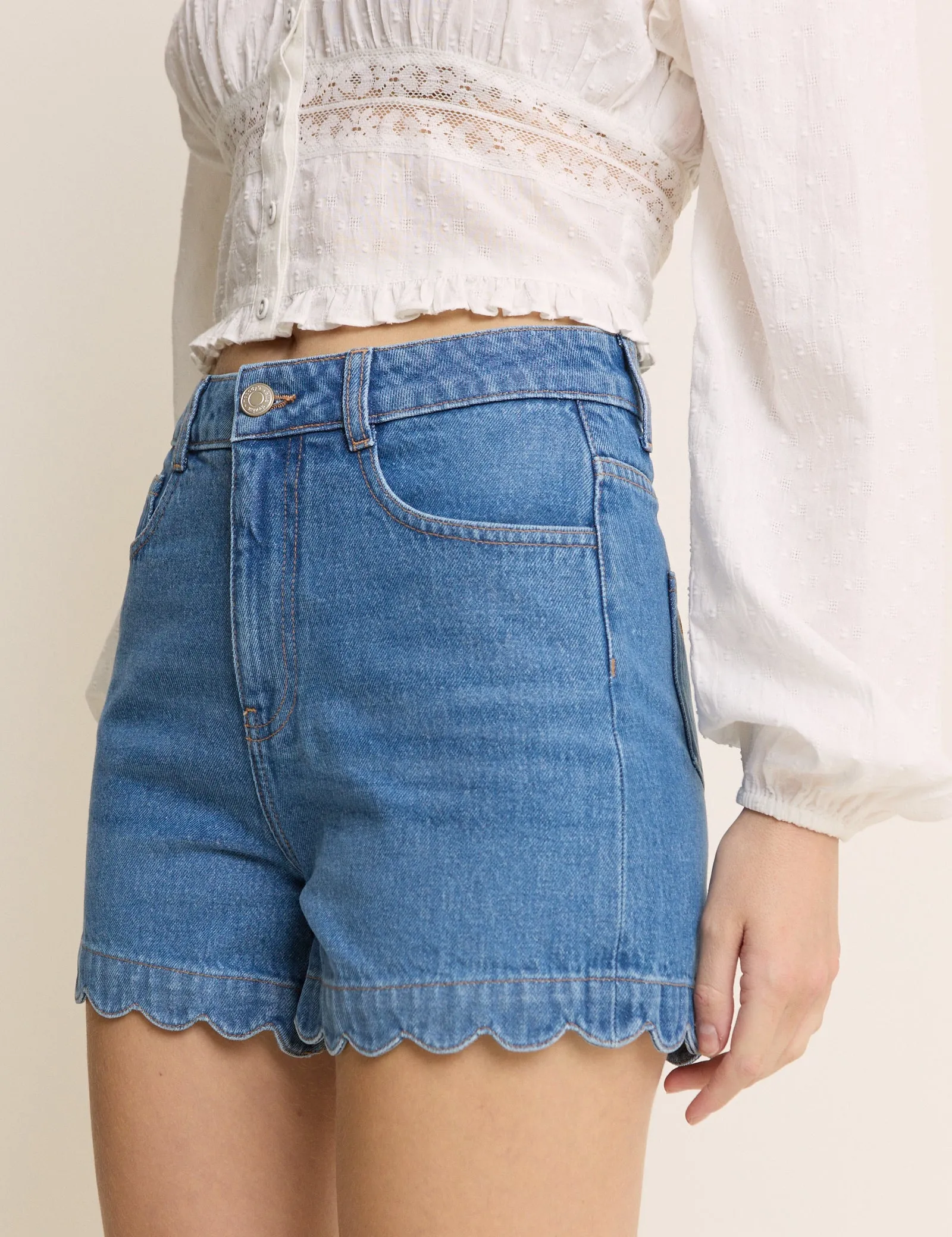 Mid Wash Denim Scallop Short sold by Nobody's Child product image thumbnail 2