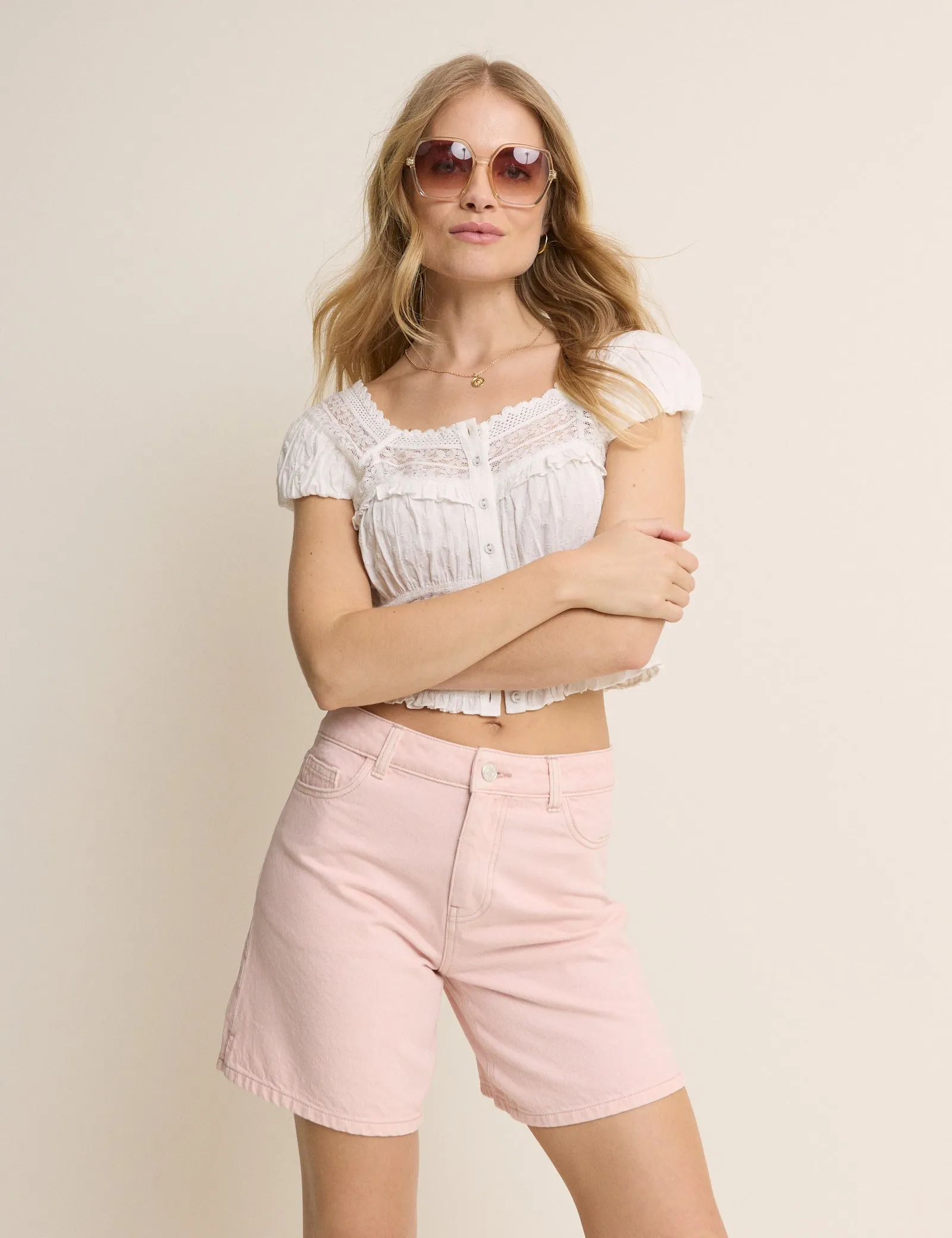 Light Pink Denim Bermuda Bailey Short sold by Nobody's Child