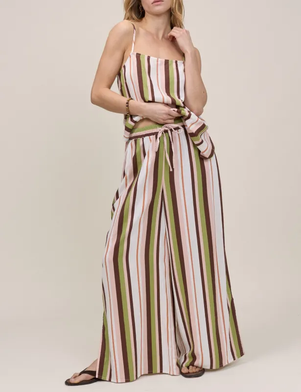 Multi-Coloured Striped Linen-Blend Wide Leg Elstow Trousers made by Nobody's Child