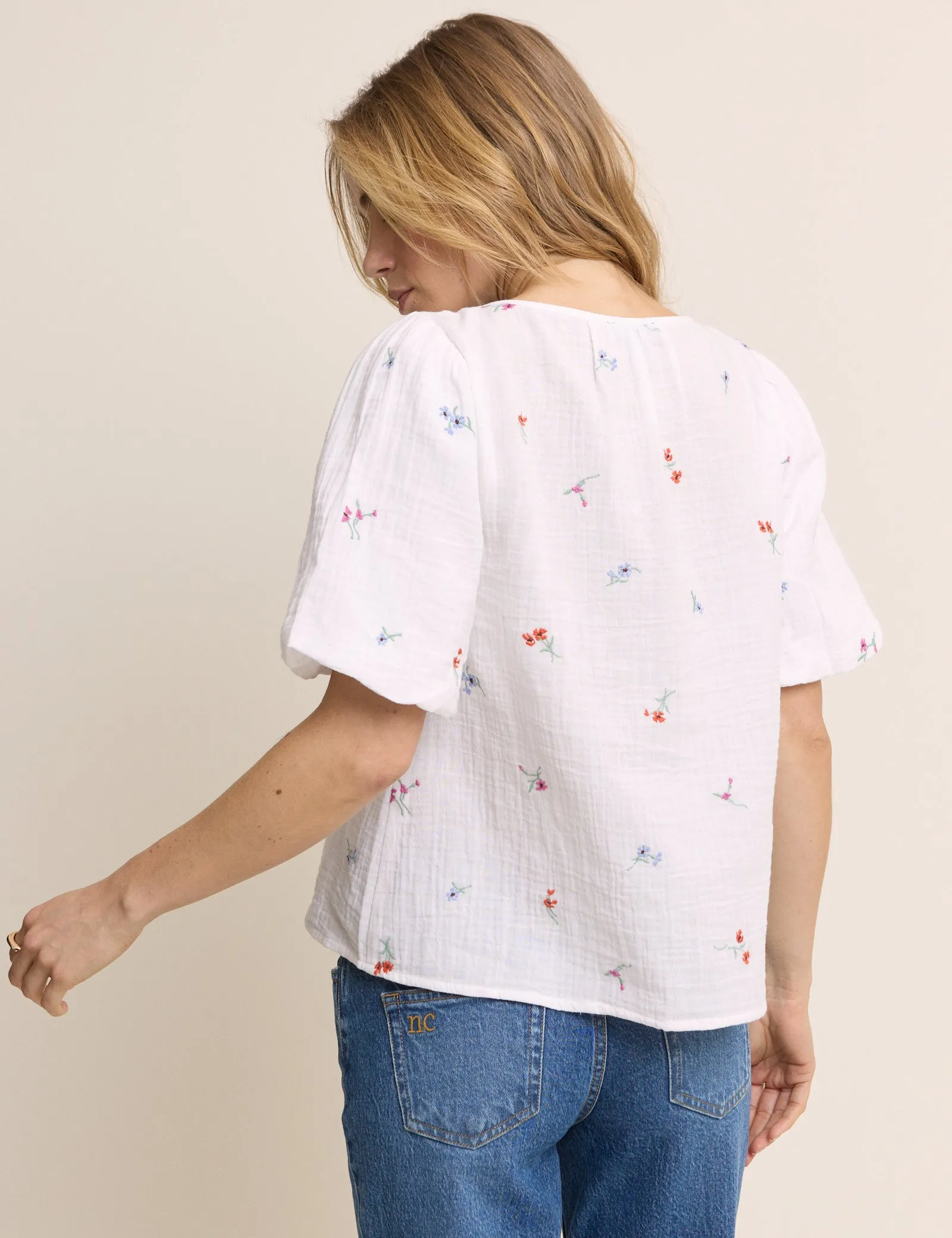 White Embroidered Scoop Neck Edris Blouse sold by Nobody's Child product image thumbnail 5