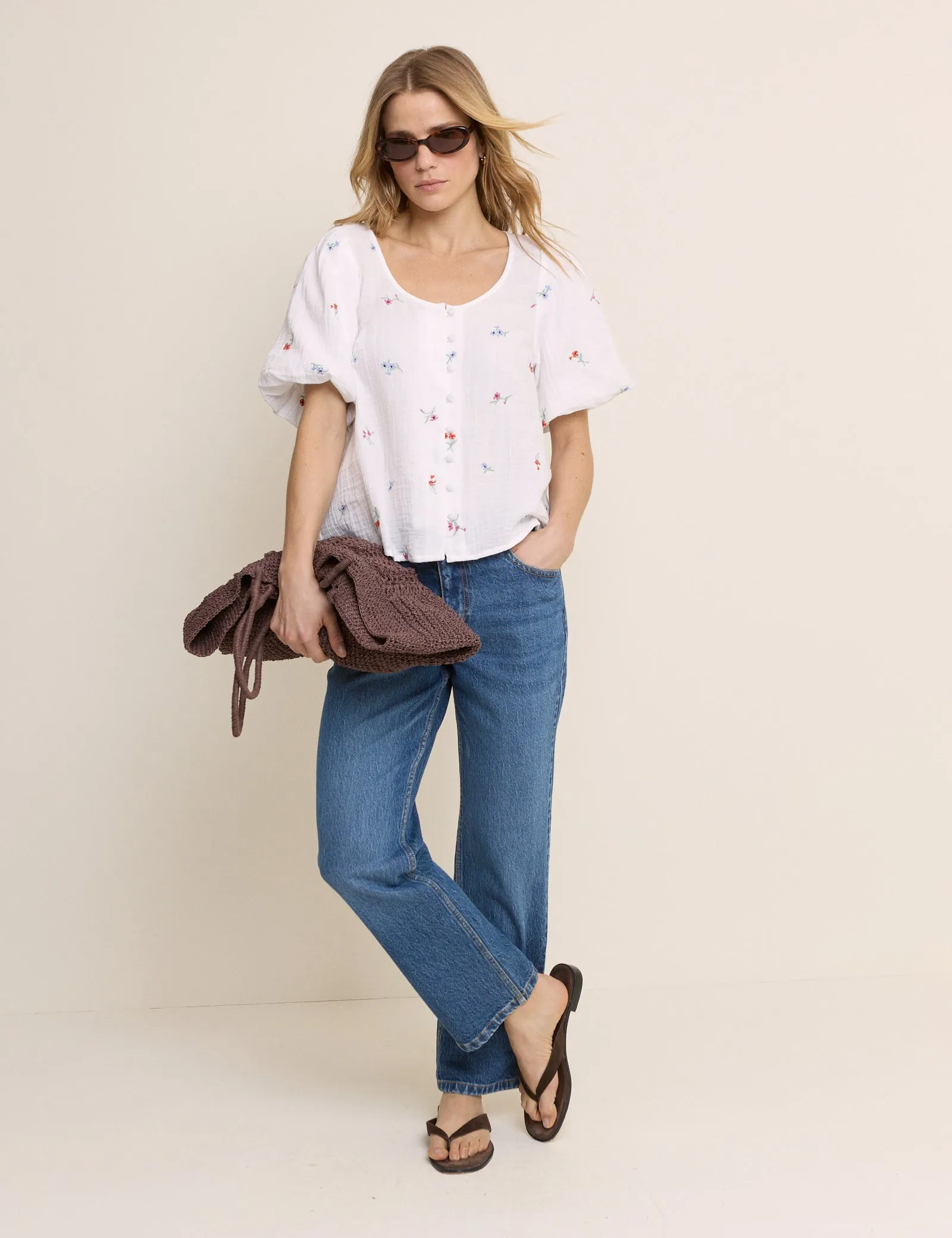White Embroidered Scoop Neck Edris Blouse sold by Nobody's Child product image thumbnail 2