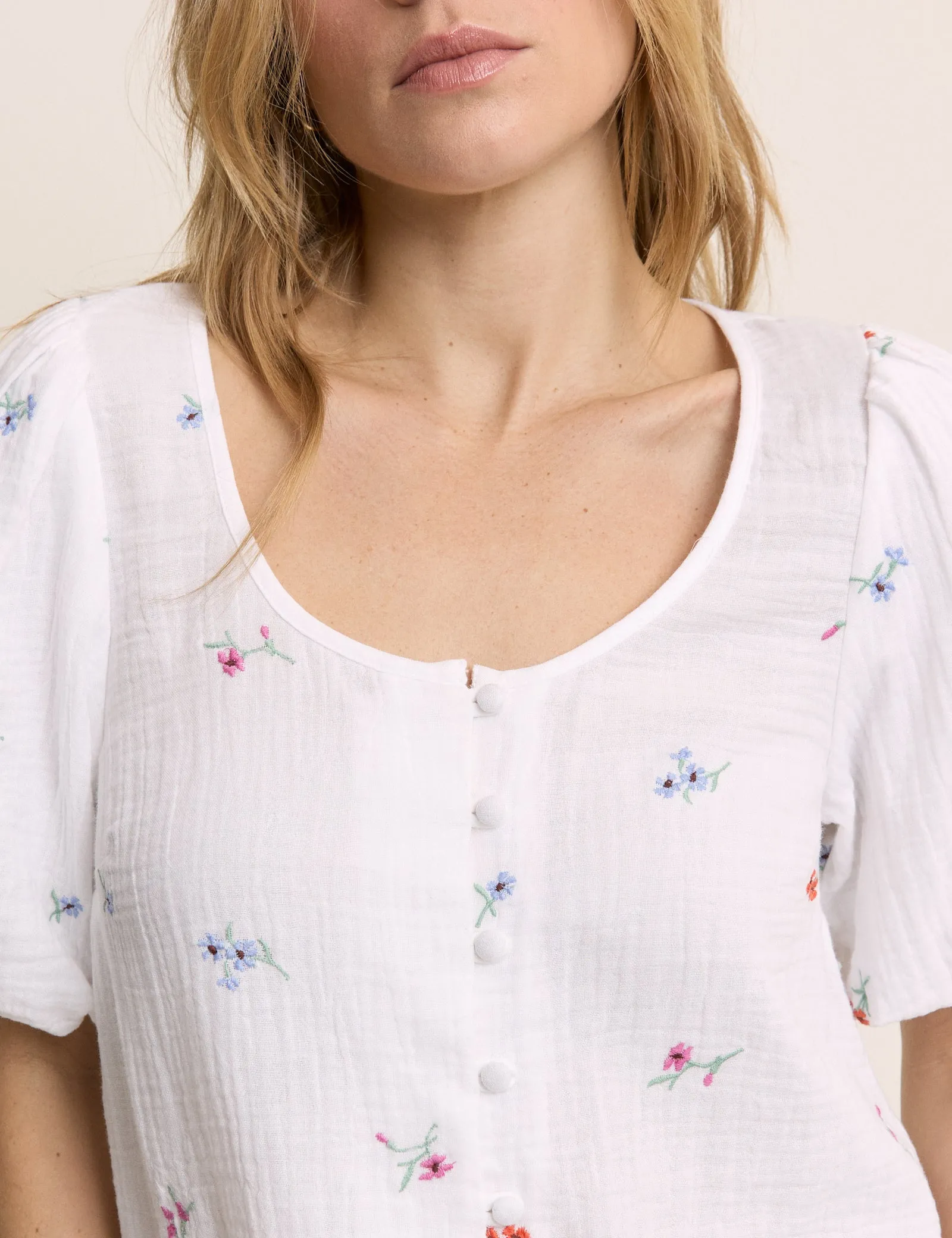 White Embroidered Scoop Neck Edris Blouse sold by Nobody's Child product image thumbnail 4