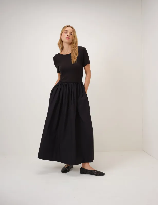Black Jersey Drop Waist Sarah Midi Dress made by Nobody's Child