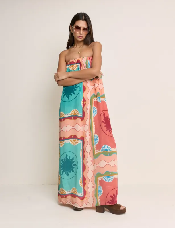 Coral Print Bandeau Myla Maxi Dress made by Nobody's Child