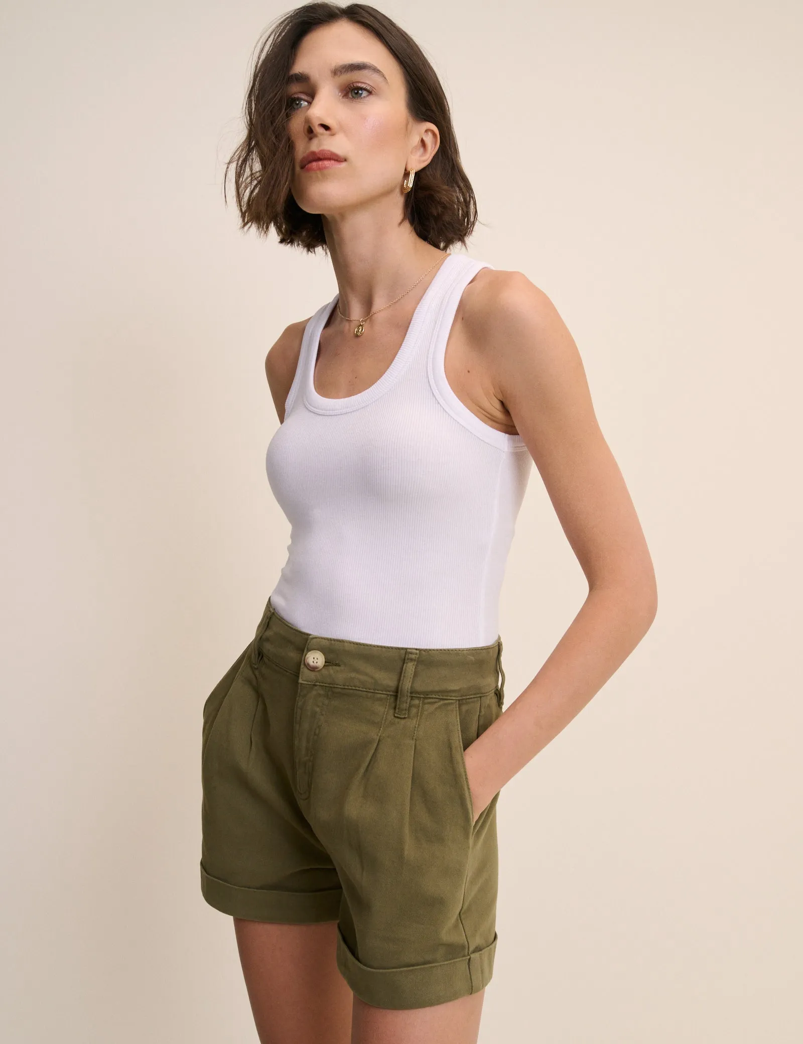 Khaki Pleat Front Rosie Short sold by Nobody's Child
