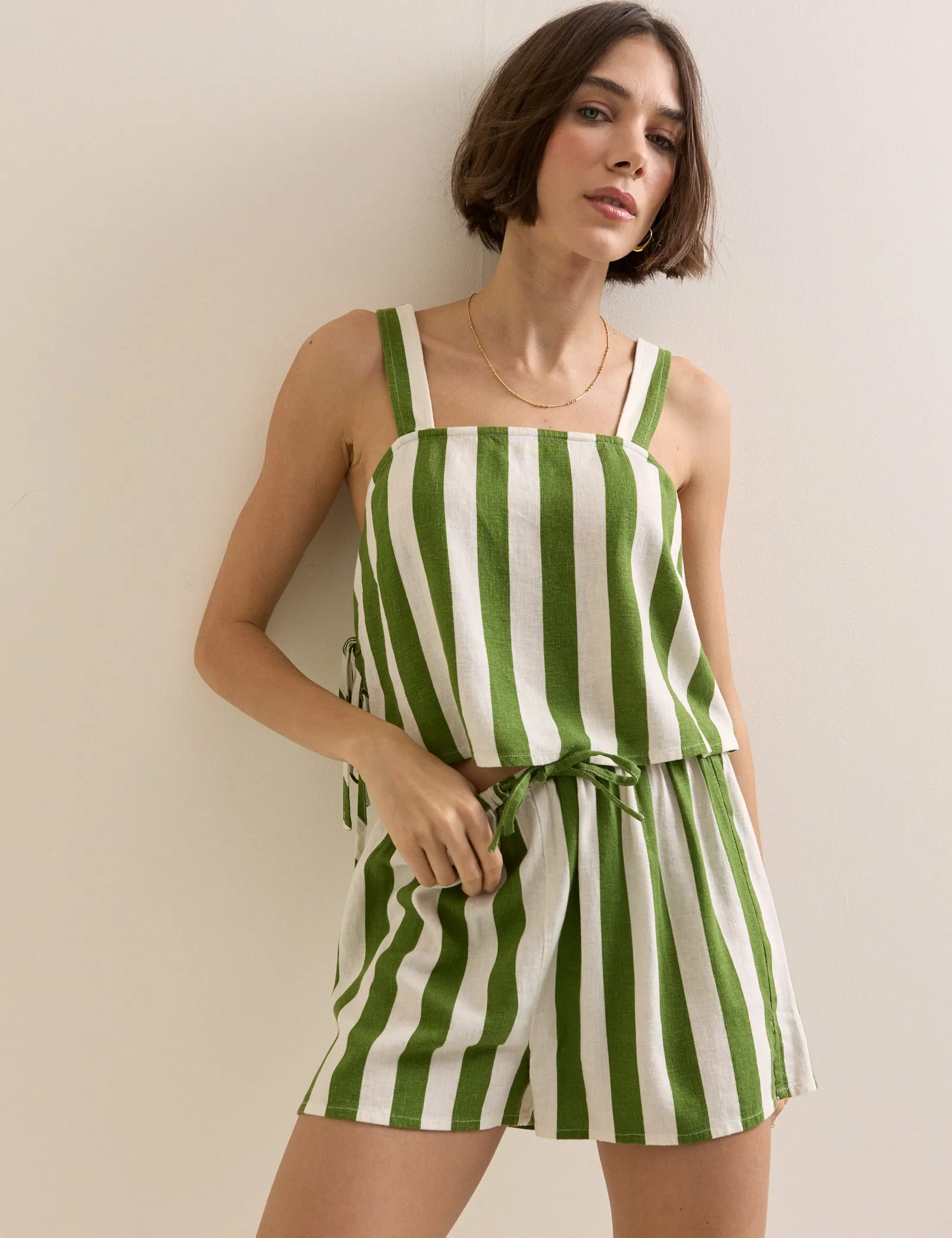 Green Striped Linen-Blend Shannon Short sold by Nobody's Child product image thumbnail 3