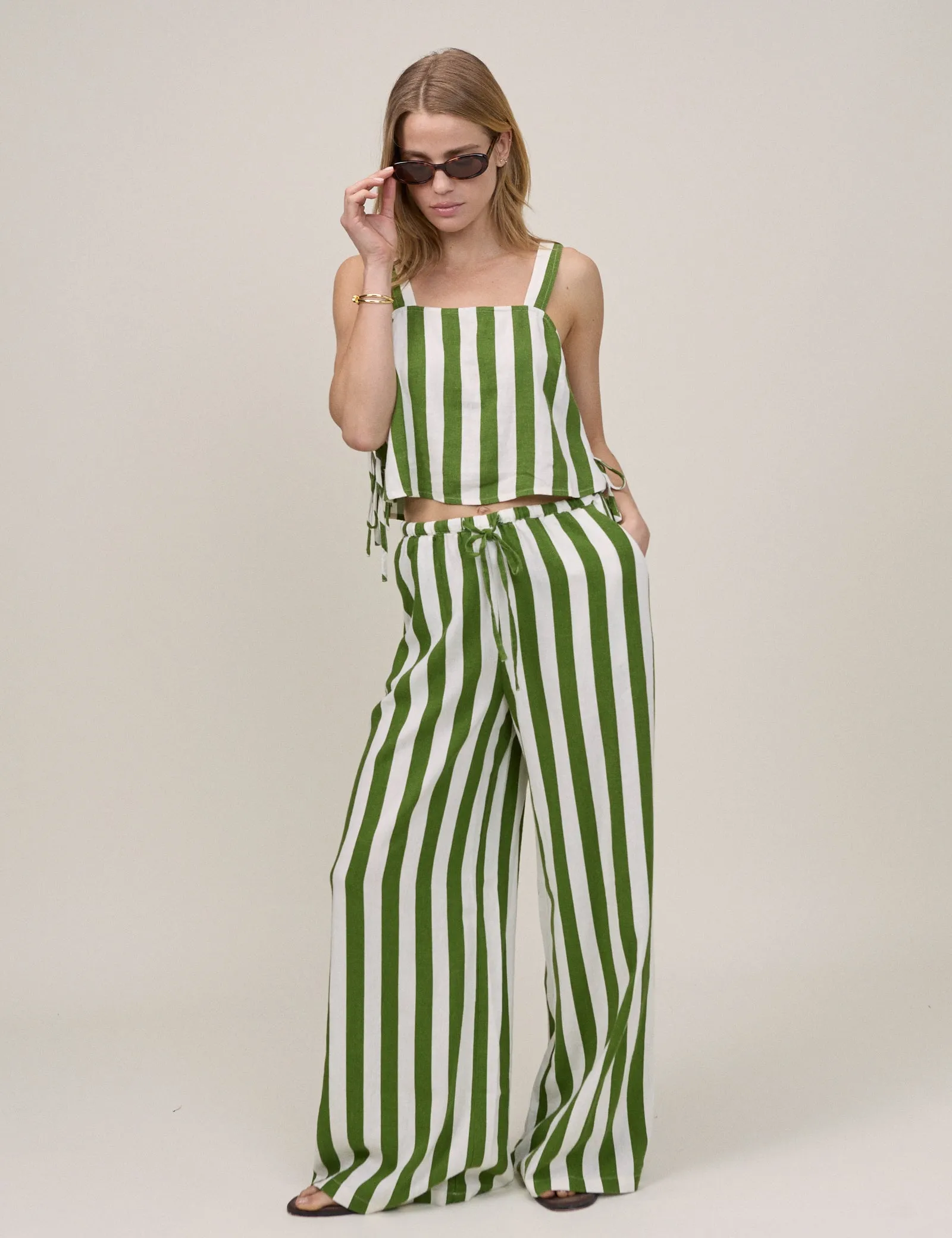 Green Striped Linen-Blend Swing Top sold by Nobody's Child product image thumbnail 2