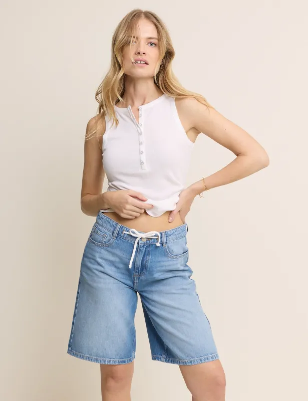Blue Drawstring Bermuda Denim Shorts made by Nobody's Child