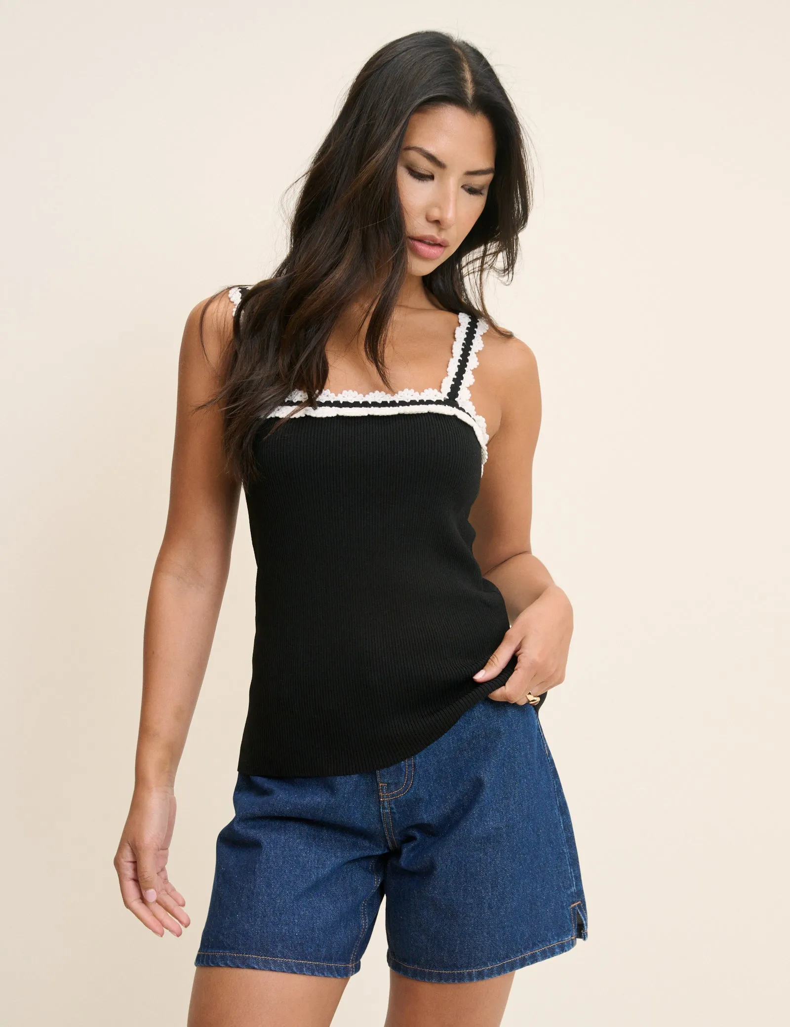 Black Crochet Trim Cami Top sold by Nobody's Child product image thumbnail 4