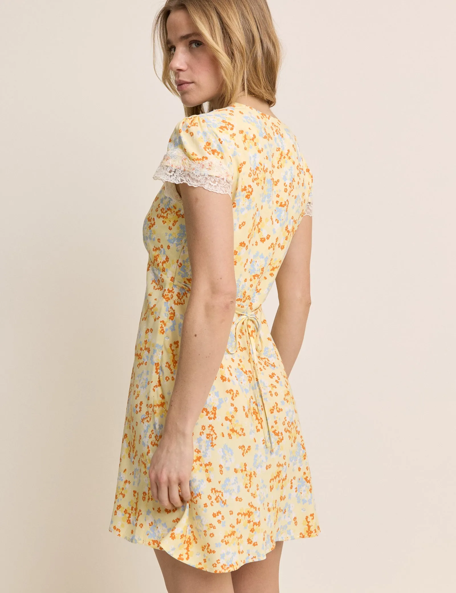 Yellow Floral Lace Trim Aida Mini Dress sold by Nobody's Child product image thumbnail 5
