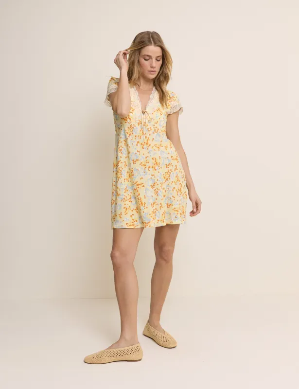 Yellow Floral Lace Trim Aida Mini Dress made by Nobody's Child