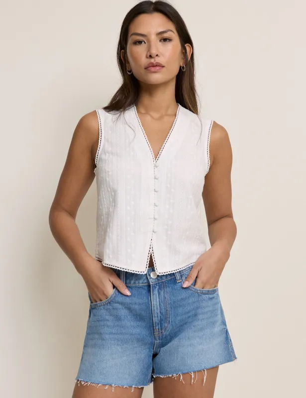 White Broderie Anglaise Sleeveless Eliza Top made by Nobody's Child