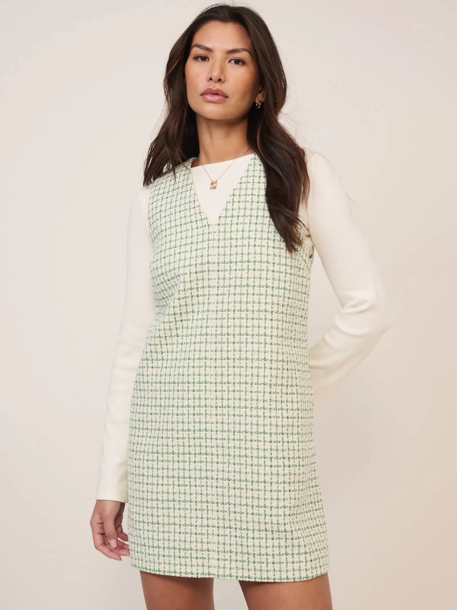 Green Boucle Shift Mini Dress sold by Nobody's Child
