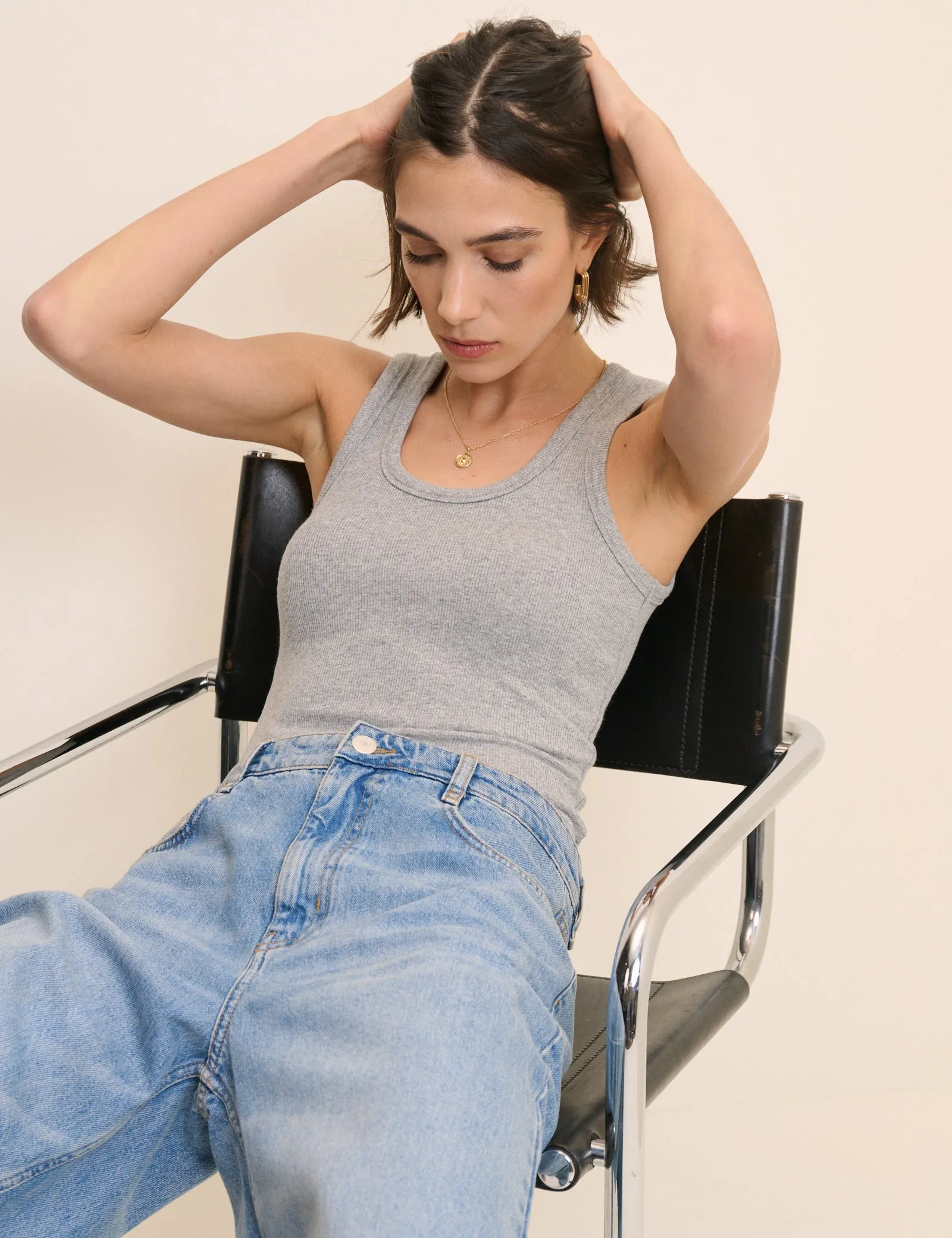 Grey Ribbed Scoop Neck Vest Top sold by Nobody's Child product image thumbnail 4