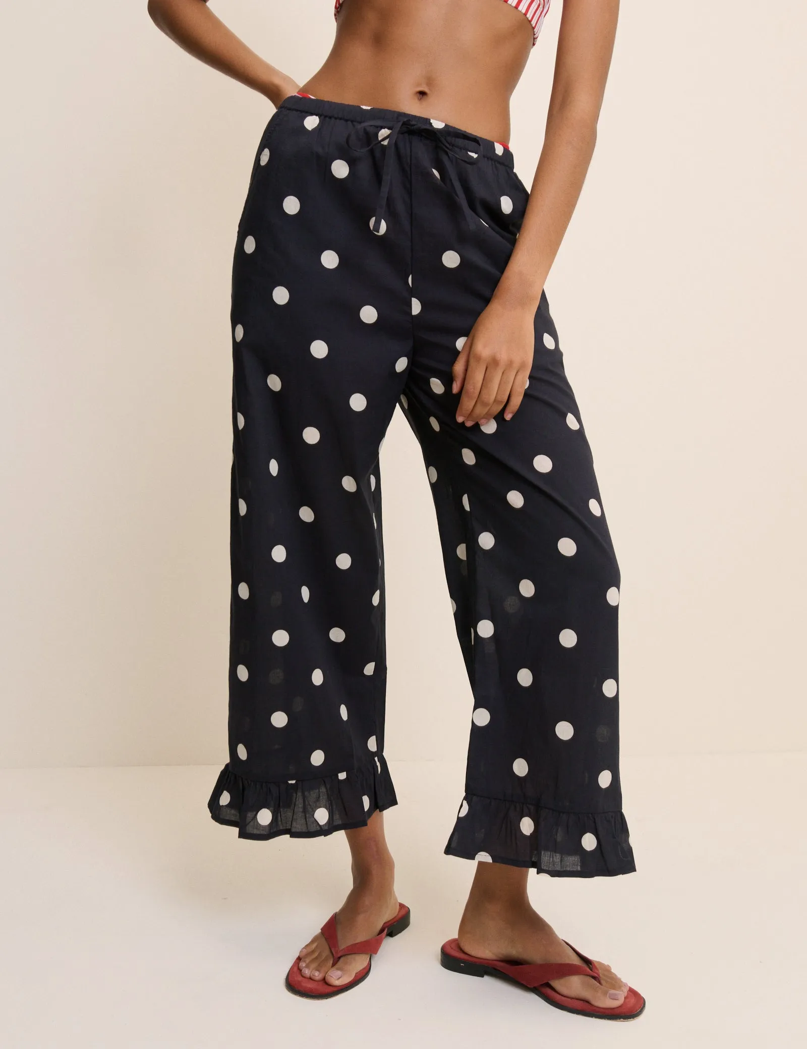 Black Polka Dot Cotton Beach Trousers sold by Nobody's Child product image thumbnail 2