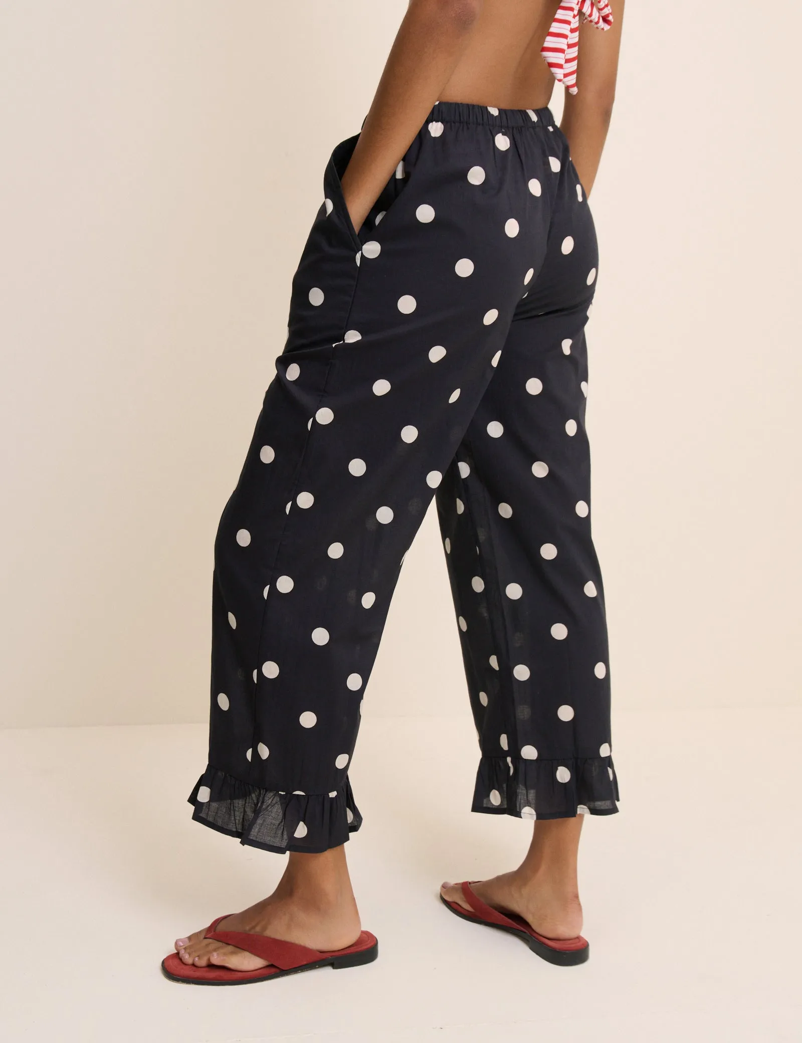 Black Polka Dot Cotton Beach Trousers sold by Nobody's Child product image thumbnail 5