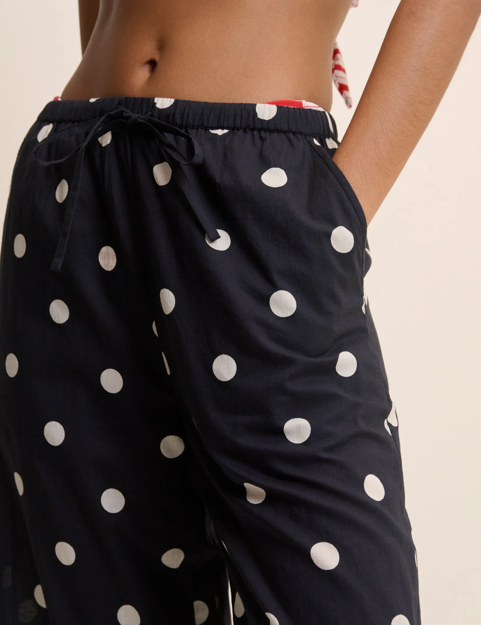 Black Polka Dot Cotton Beach Trousers sold by Nobody's Child product image thumbnail 3