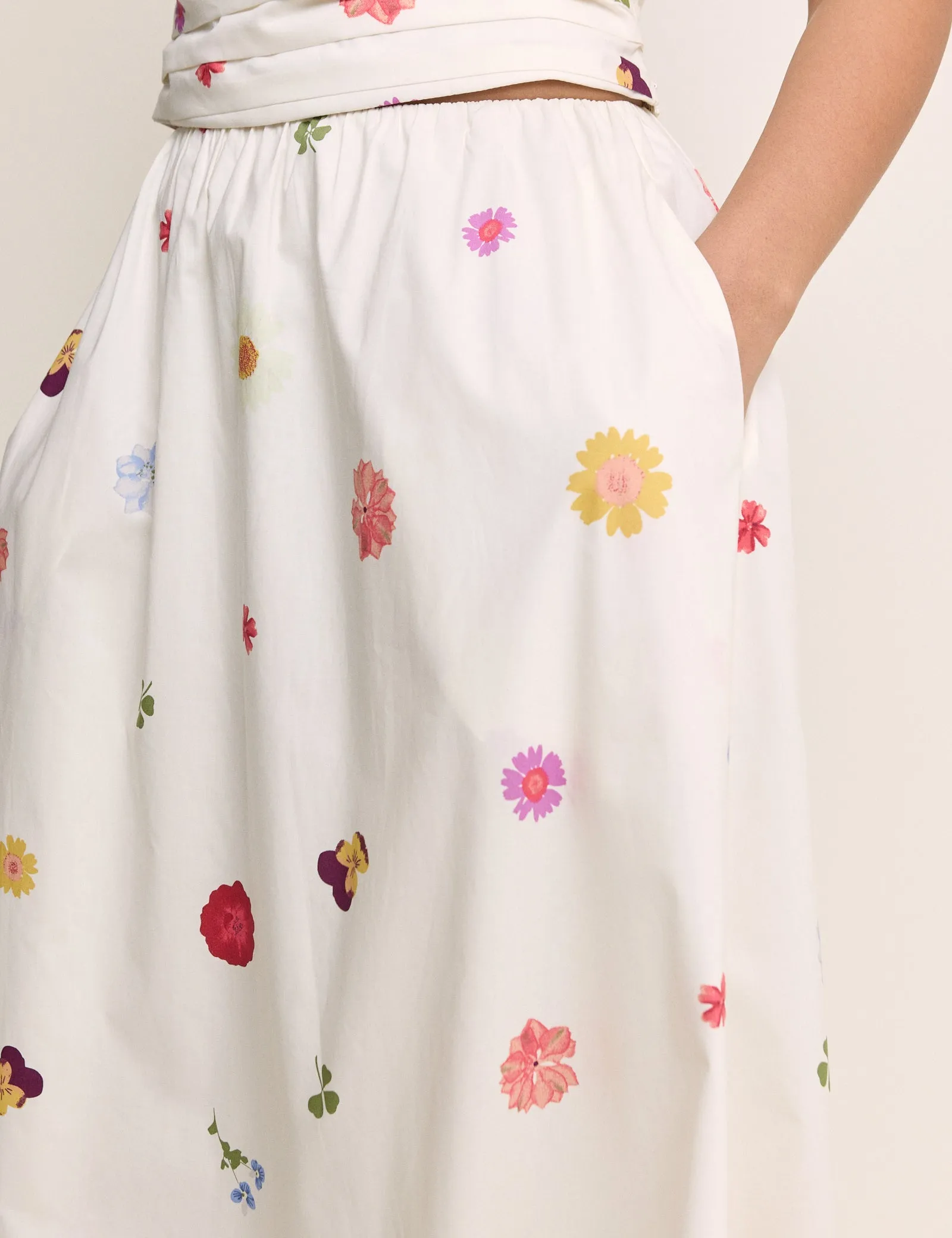 White Floral Poplin Midi Skirt sold by Nobody's Child product image thumbnail 4