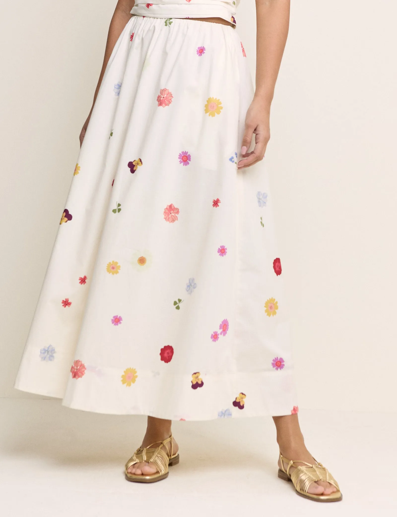 White Floral Poplin Midi Skirt sold by Nobody's Child product image thumbnail 2
