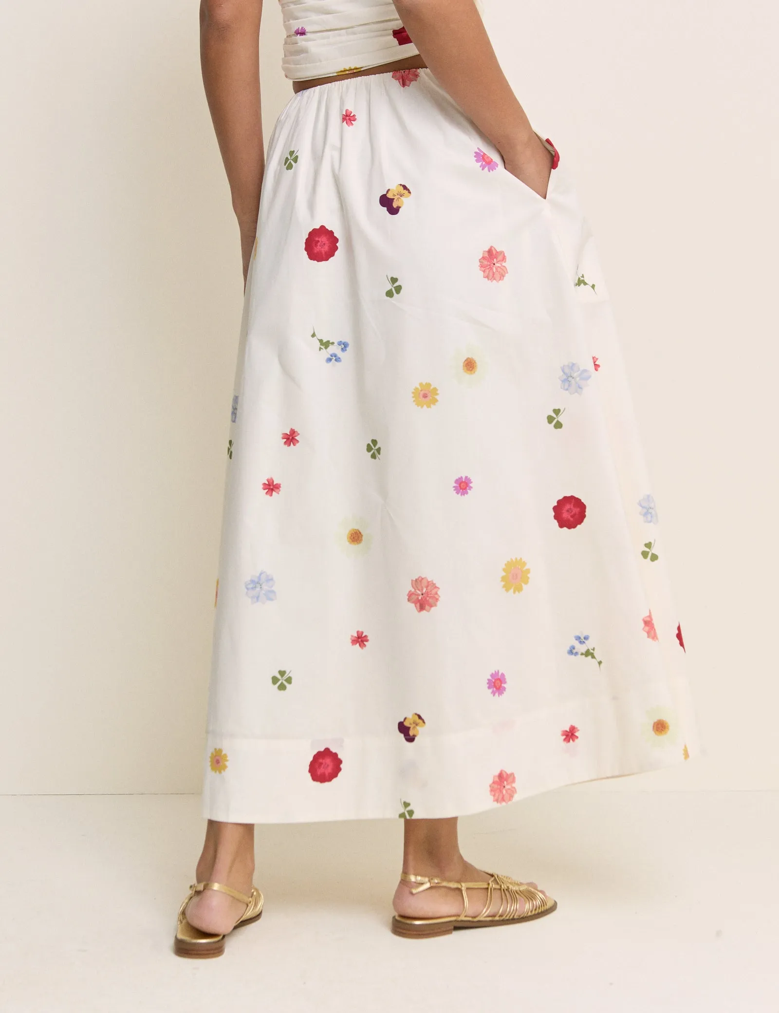 White Floral Poplin Midi Skirt sold by Nobody's Child product image thumbnail 5